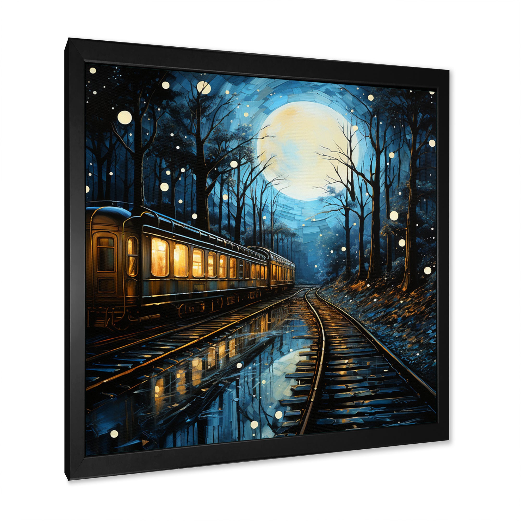 Train Luminous Trails Pointillism - Train Canvas Wall Art