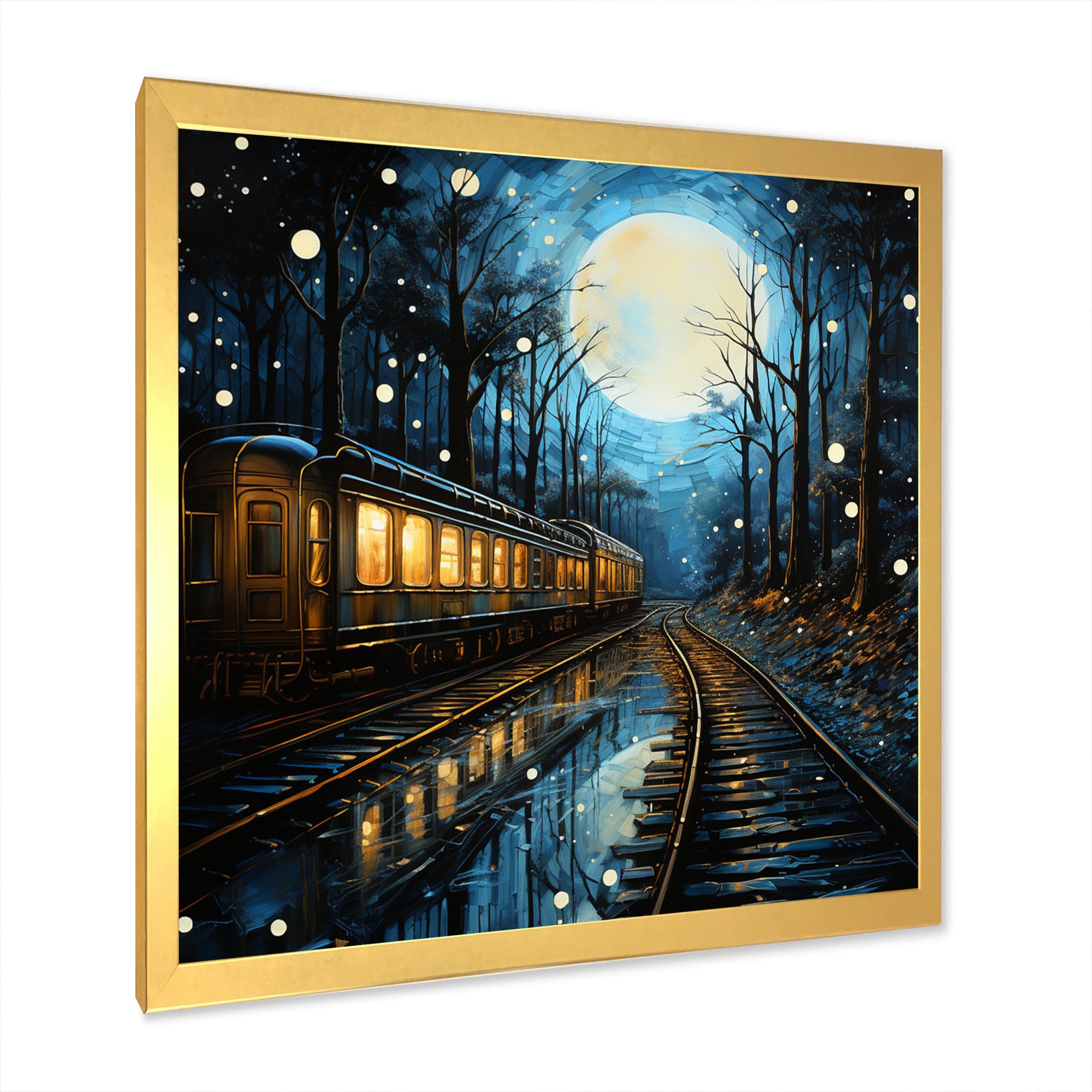 Train Luminous Trails Pointillism - Train Canvas Wall Art