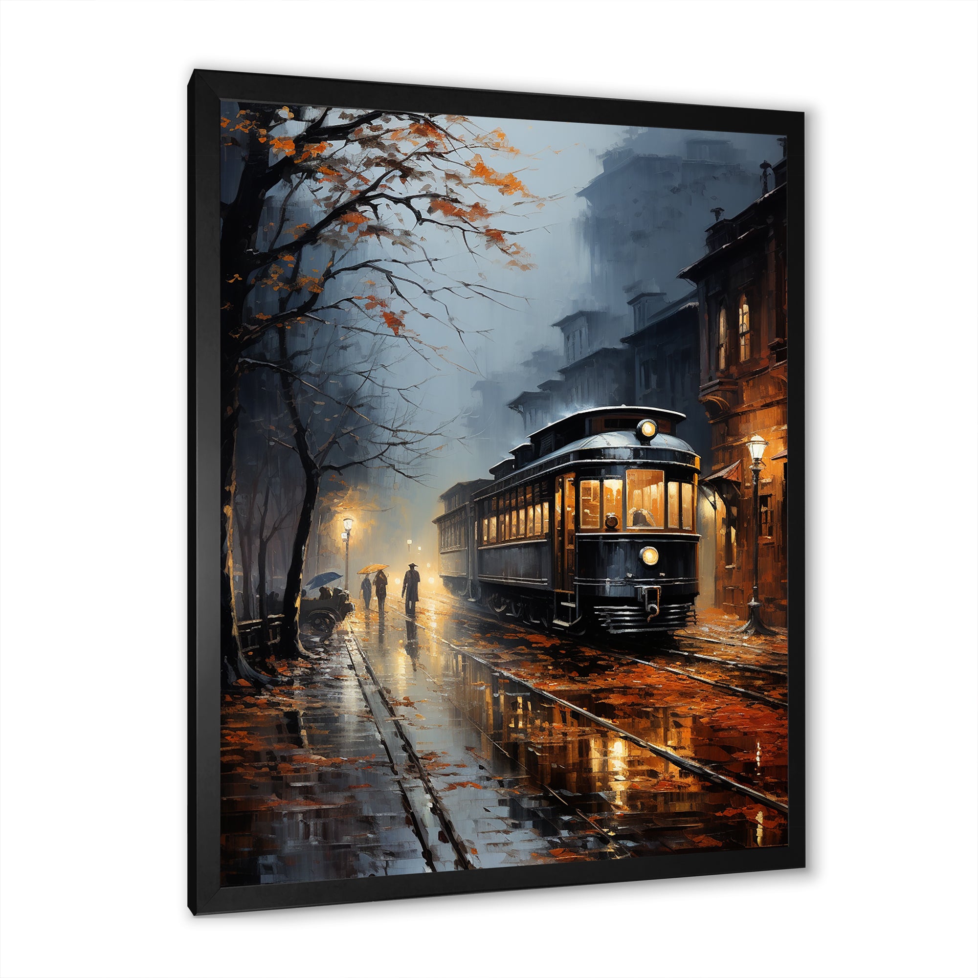 Train Misty Morning Pointillism I - Train Canvas Wall Art
