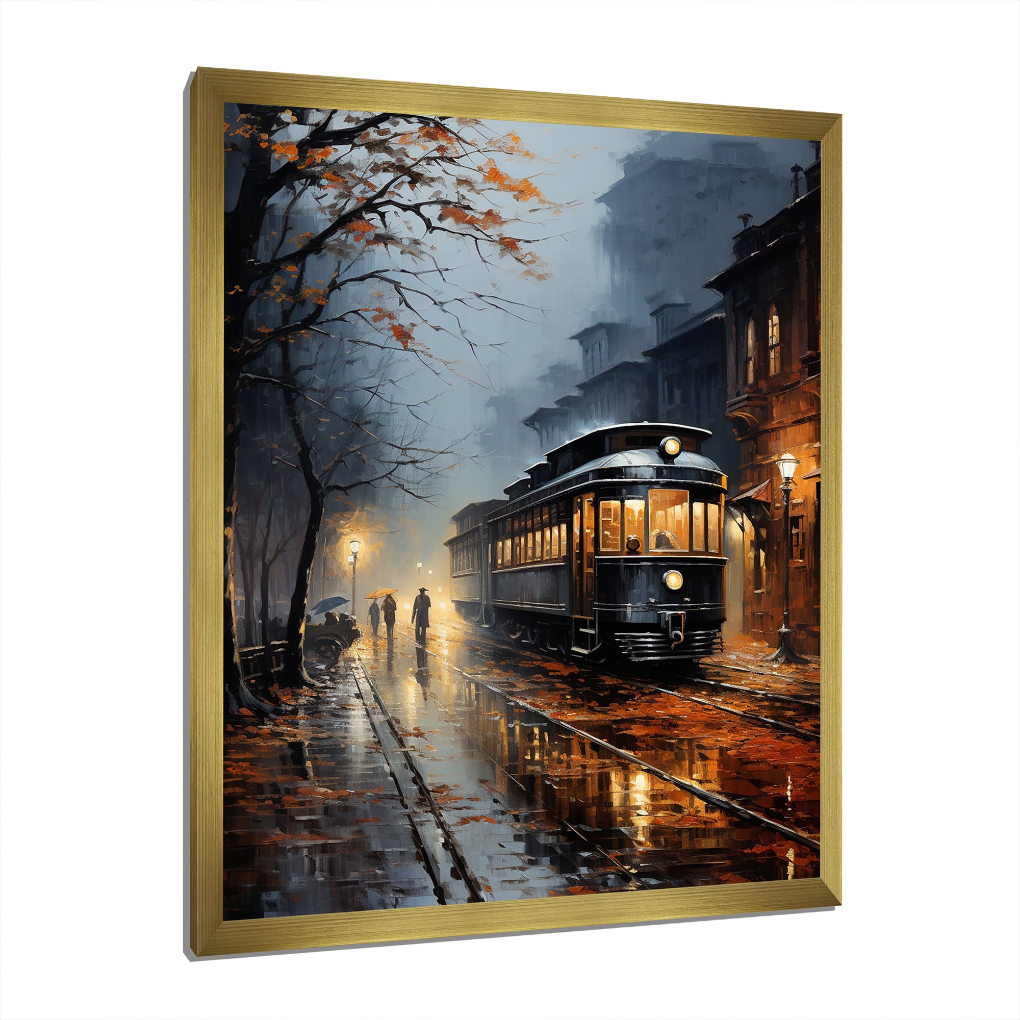 Train Misty Morning Pointillism I - Train Canvas Wall Art