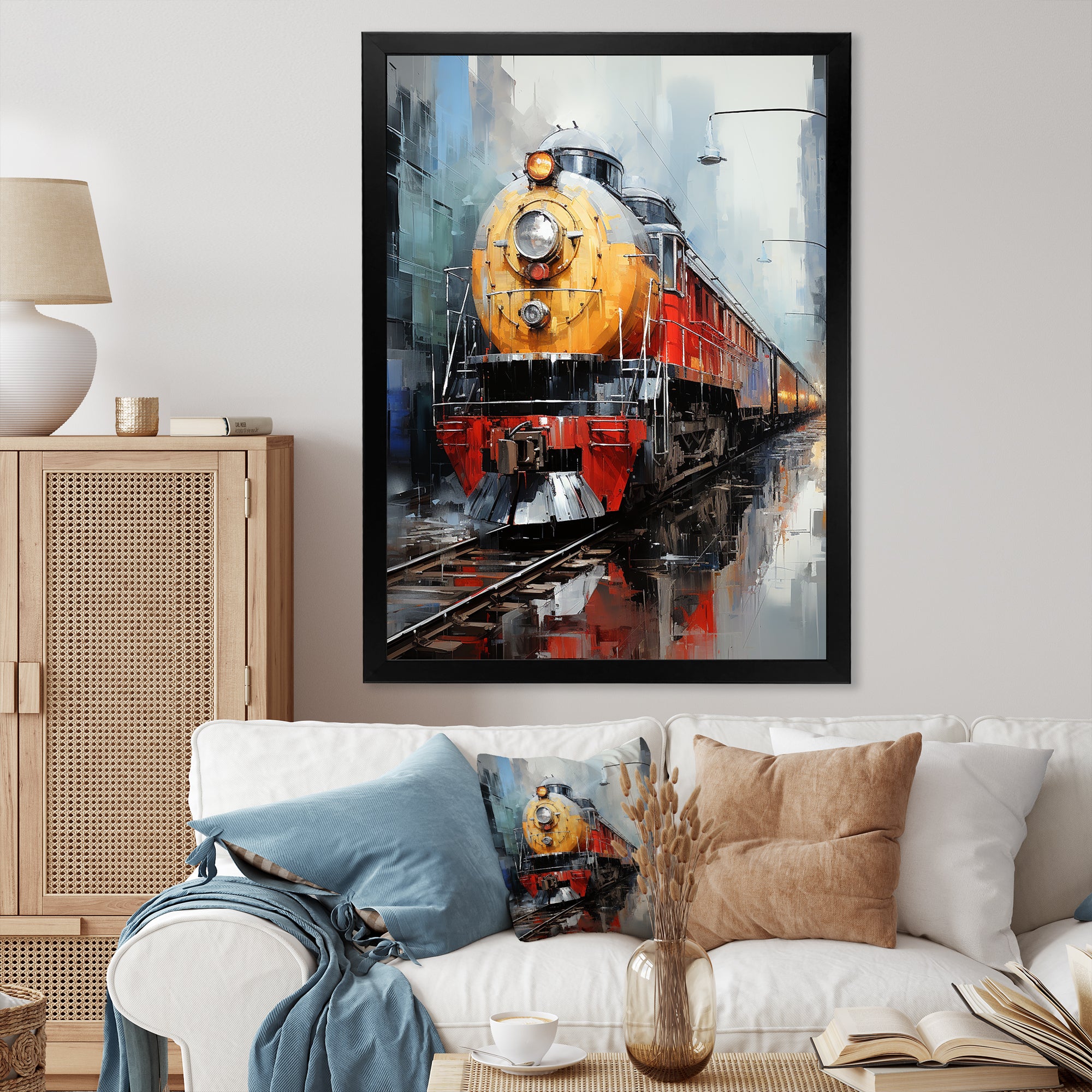 Yellow Red Train Tracks - Train Canvas Wall Art