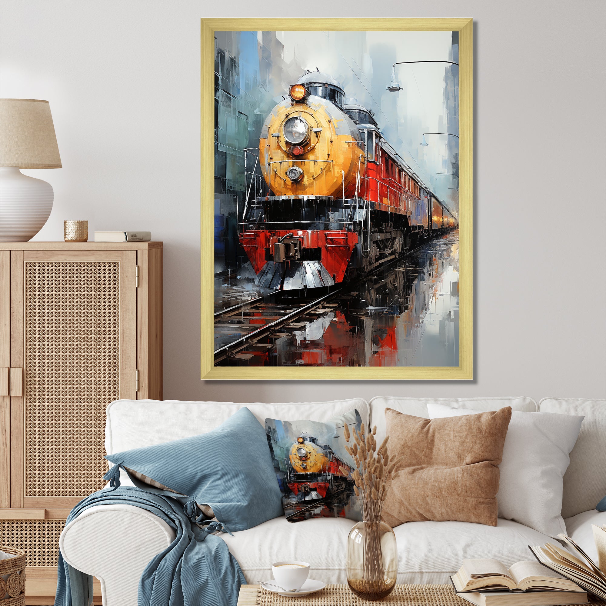 Yellow Red Train Tracks - Train Canvas Wall Art