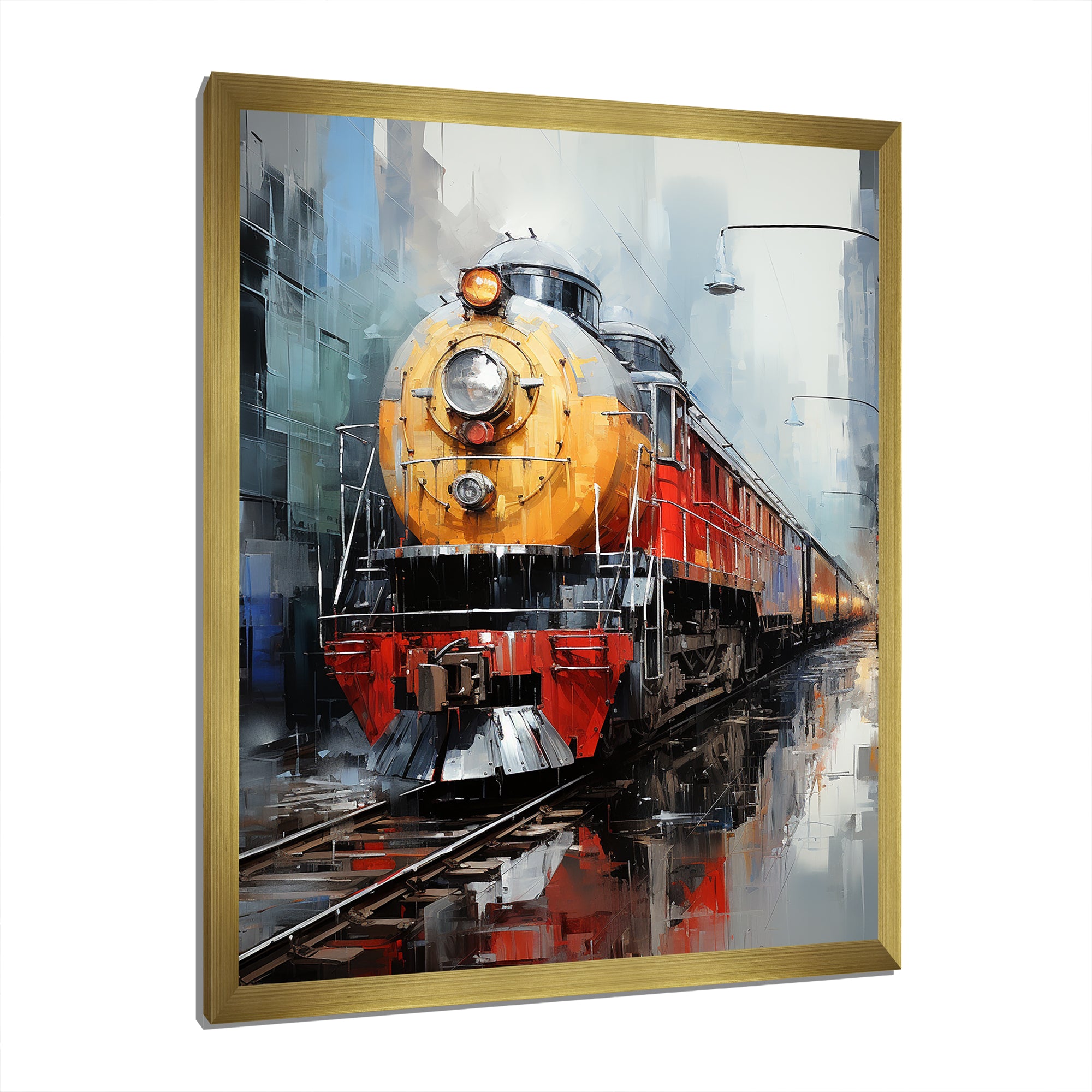 Yellow Red Train Tracks - Train Canvas Wall Art