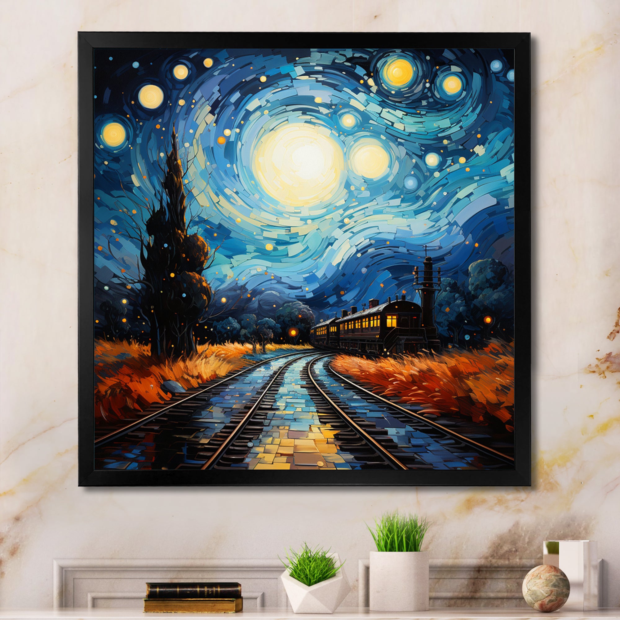 Blue Train Rails By Vincent I - Train Canvas Wall Art
