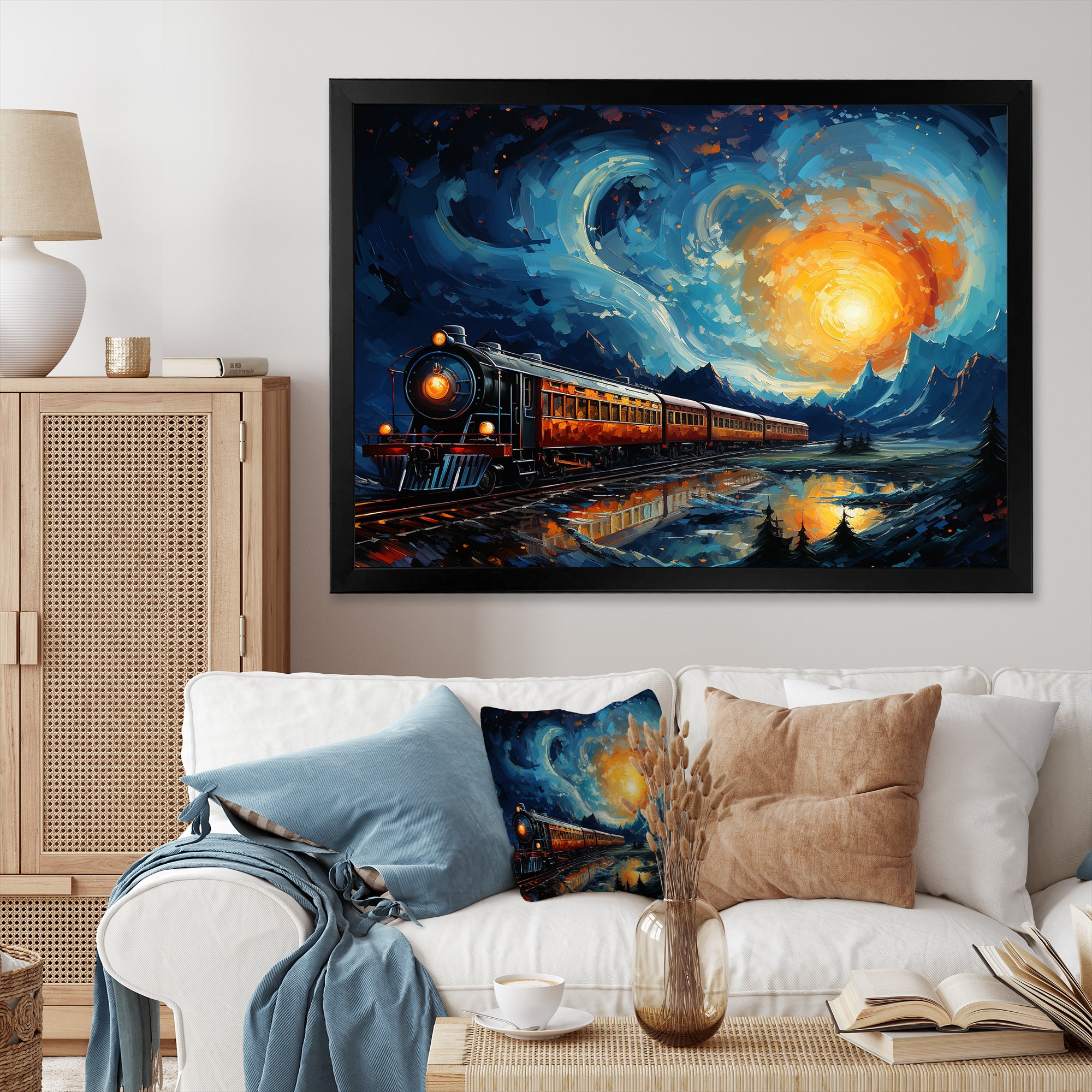 Yellow Blue Train Rails By Vincent - Train Canvas Wall Art