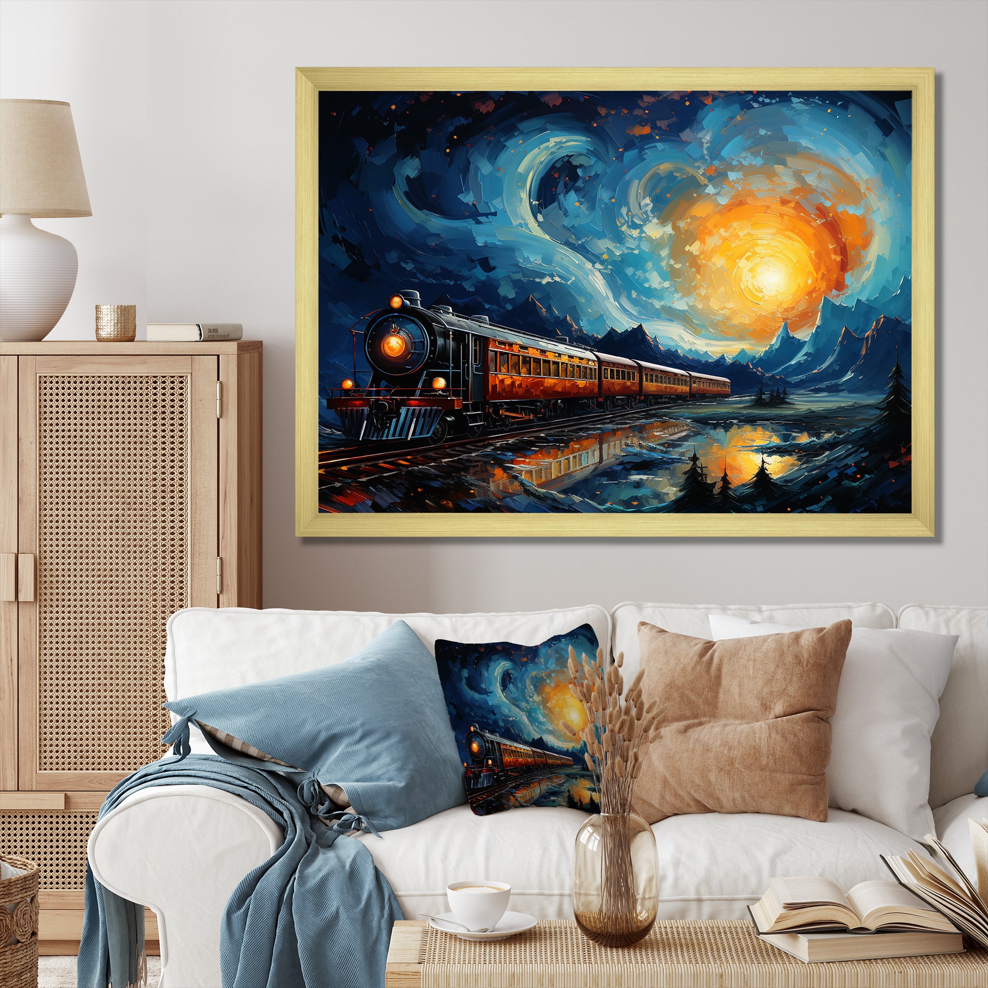 Yellow Blue Train Rails By Vincent - Train Canvas Wall Art