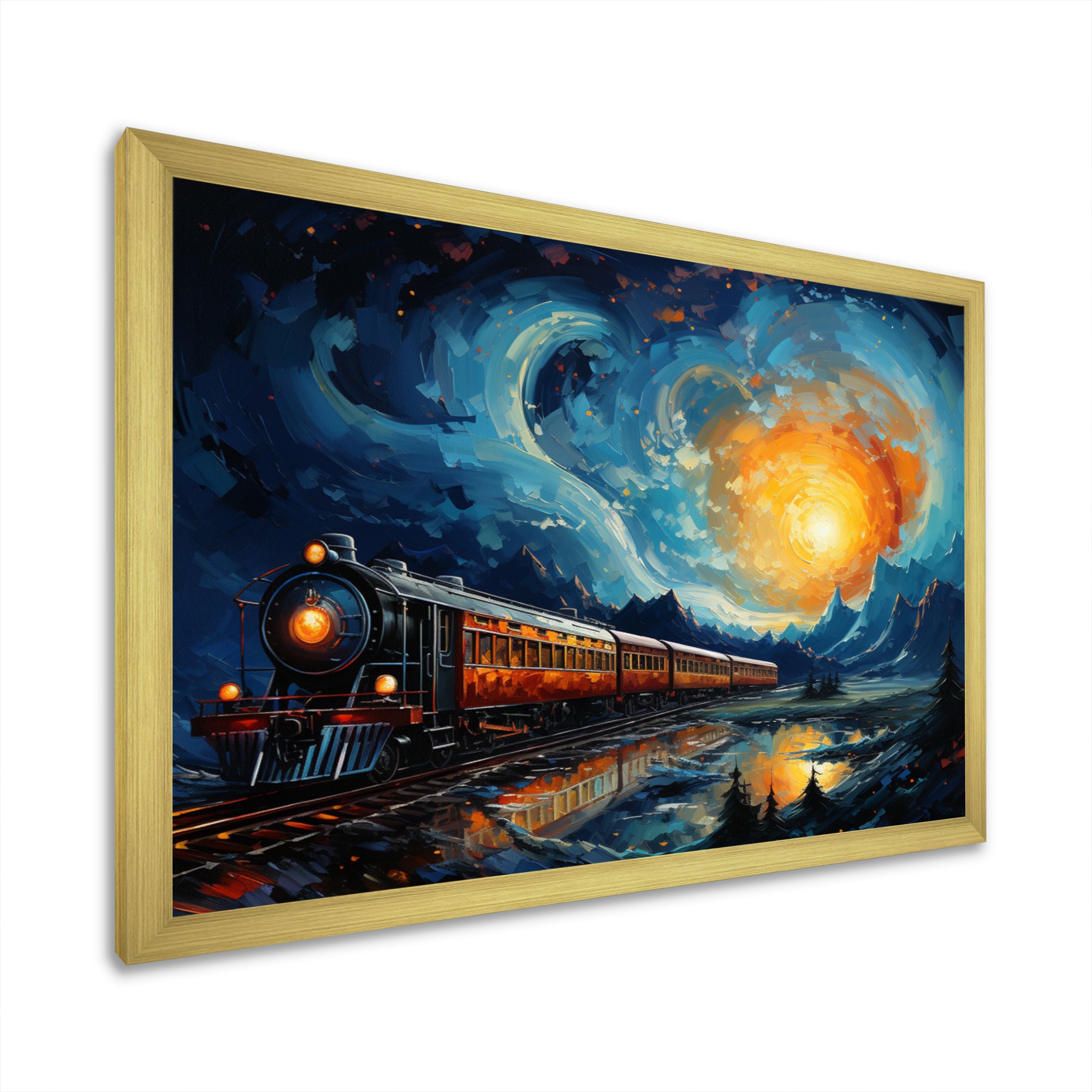 Yellow Blue Train Rails By Vincent - Train Canvas Wall Art