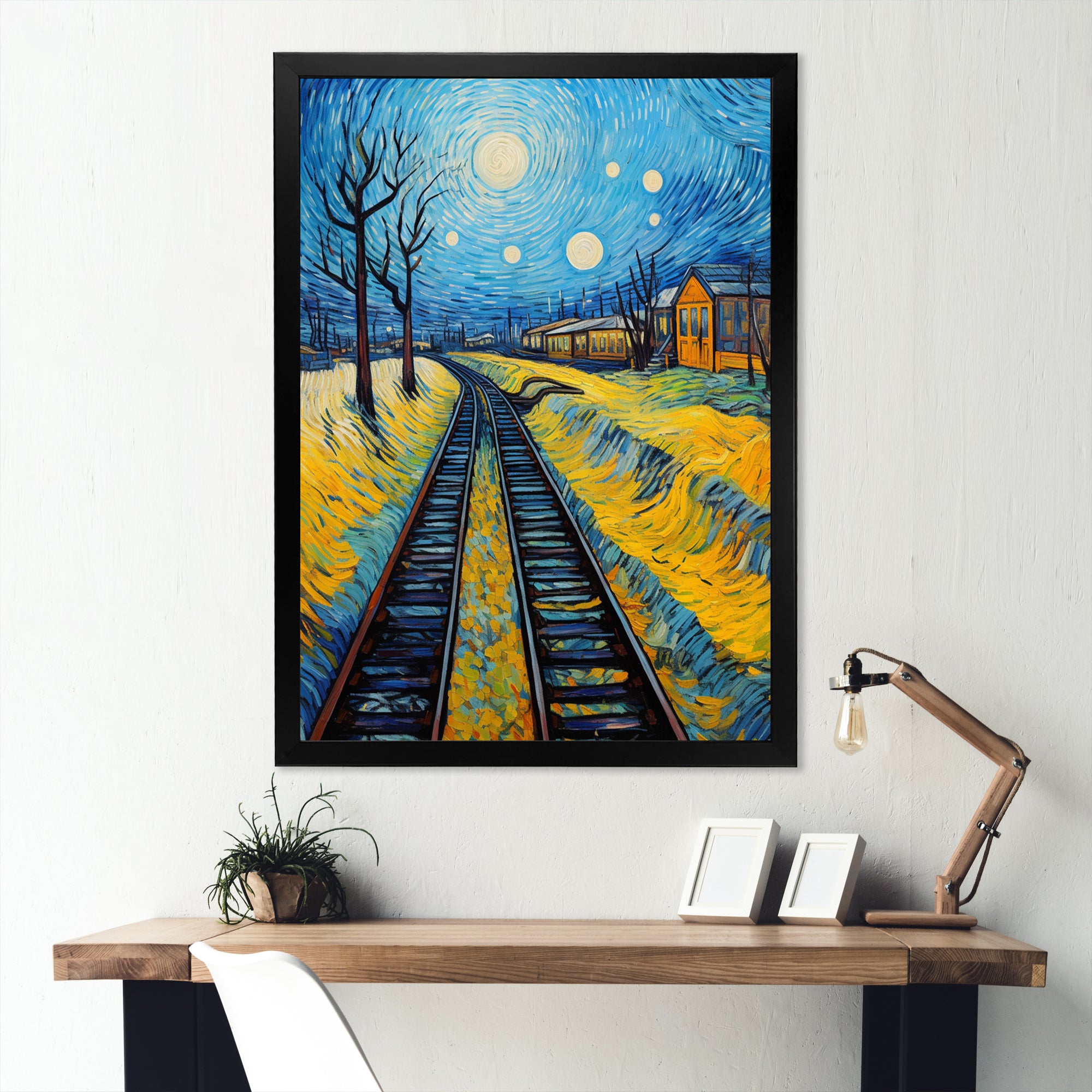 Yellow Grass Train Rails - Train Canvas Wall Art