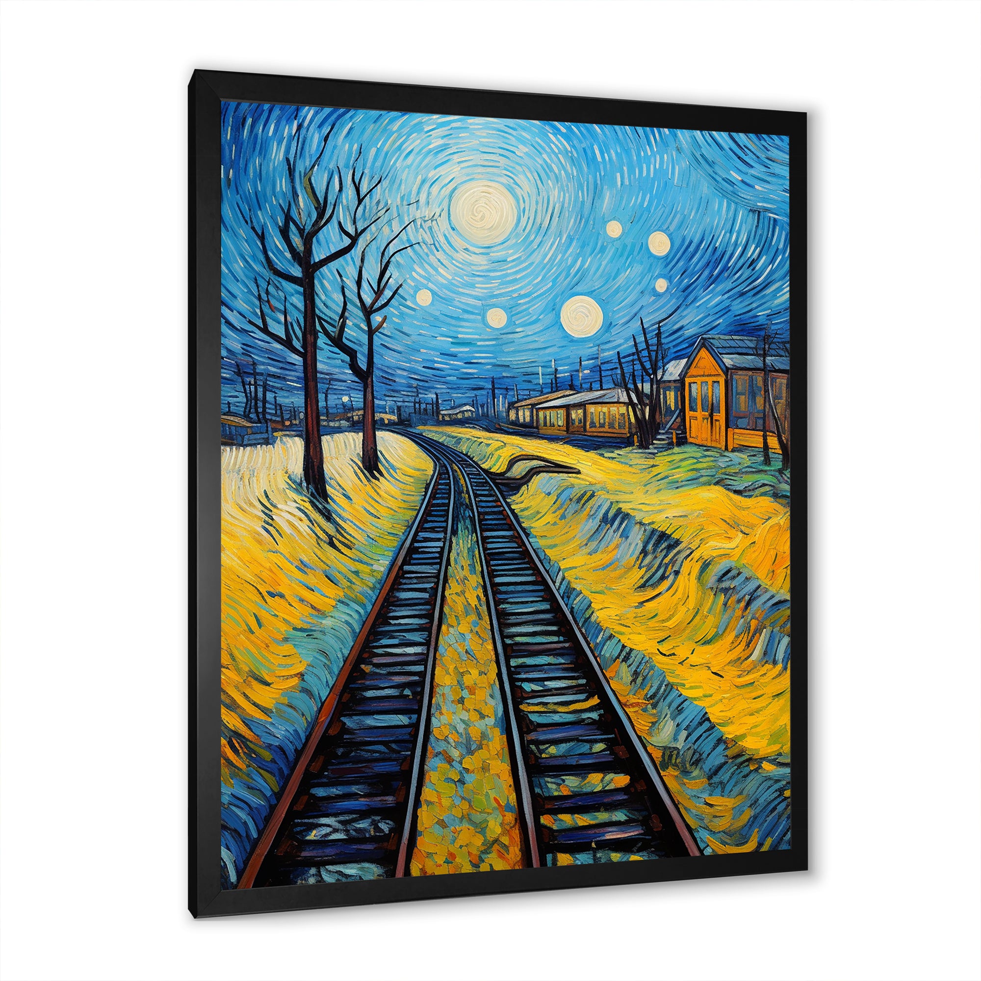 Yellow Grass Train Rails - Train Canvas Wall Art