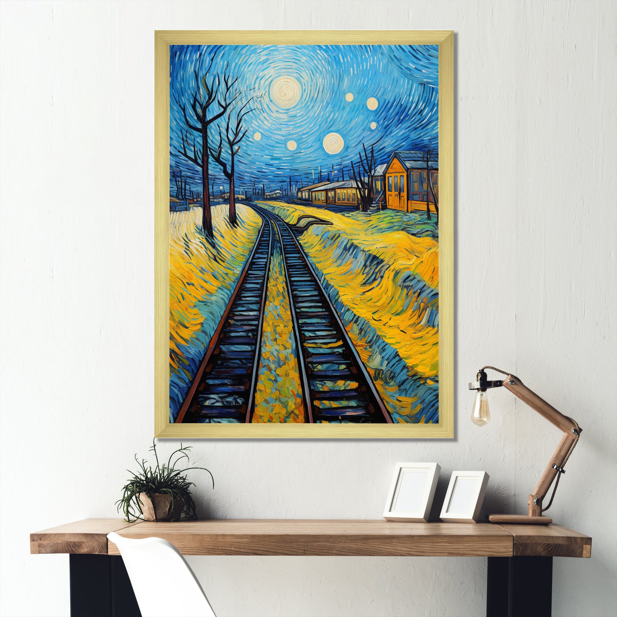 Yellow Grass Train Rails - Train Canvas Wall Art