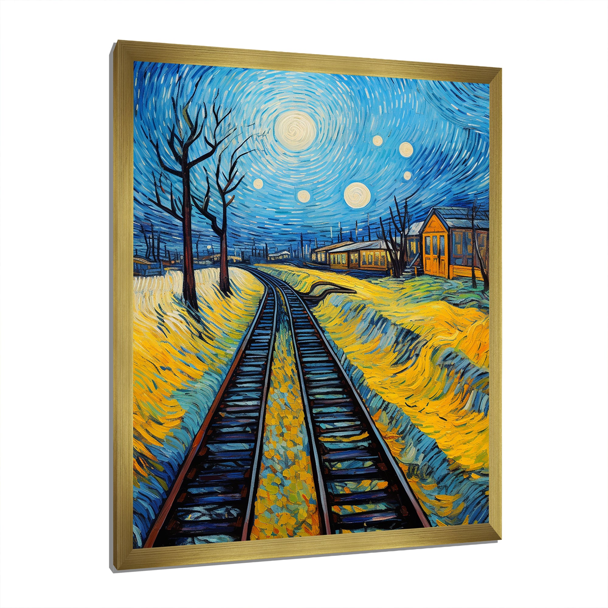 Yellow Grass Train Rails - Train Canvas Wall Art