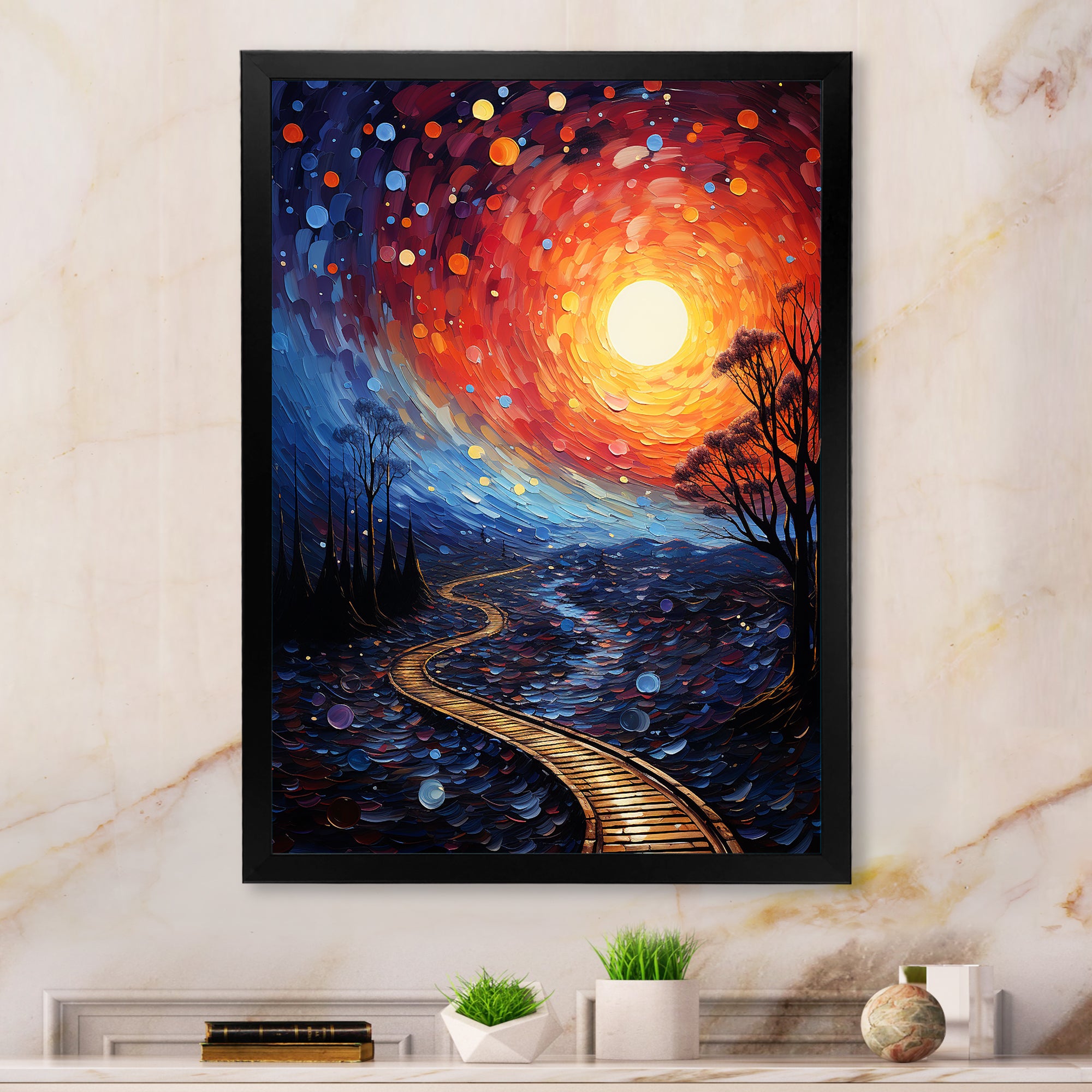 Orange Tree Aerial Dance Pointillism I - Train Canvas Wall Art