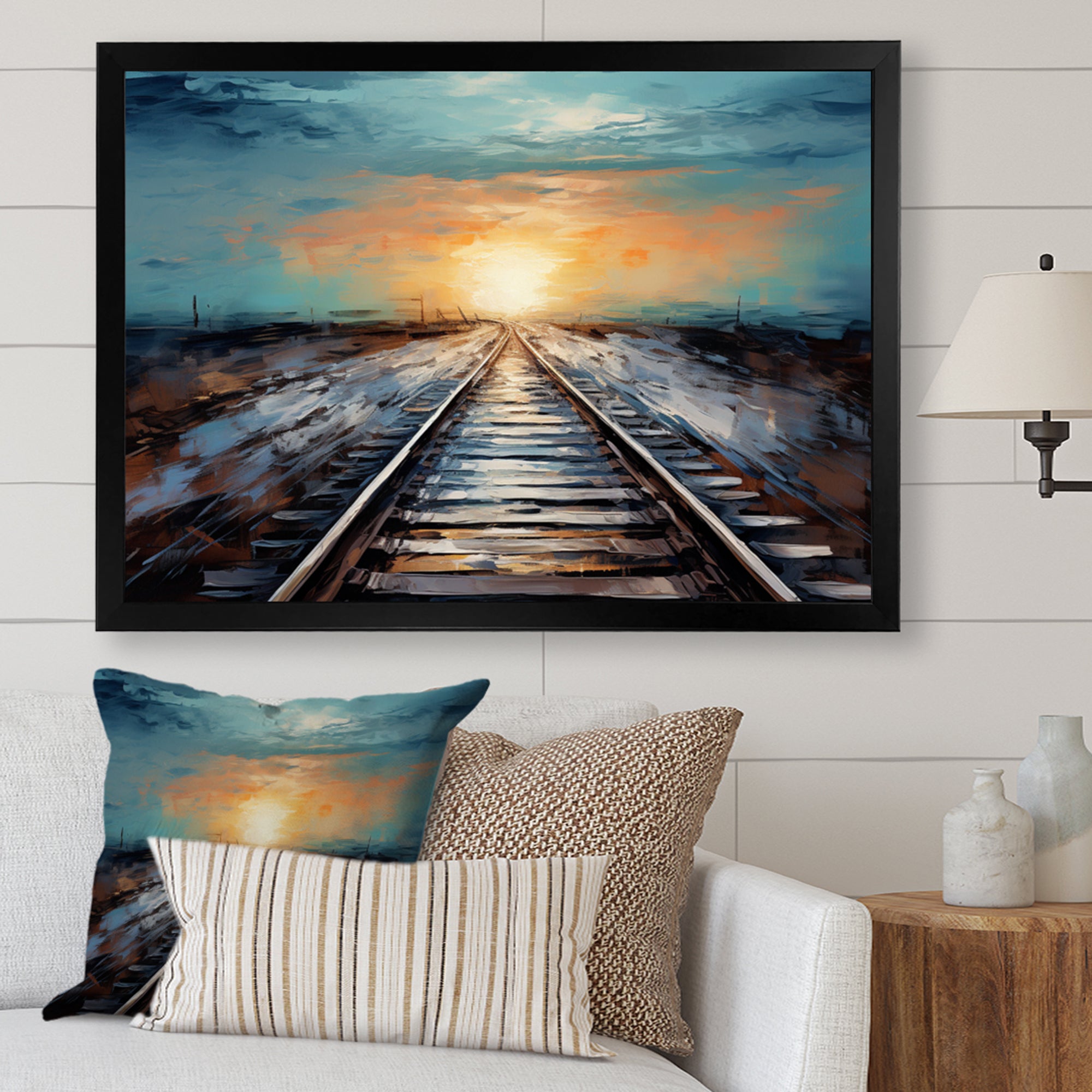 Peach Train Track Serene Railways - Train Canvas Wall Art