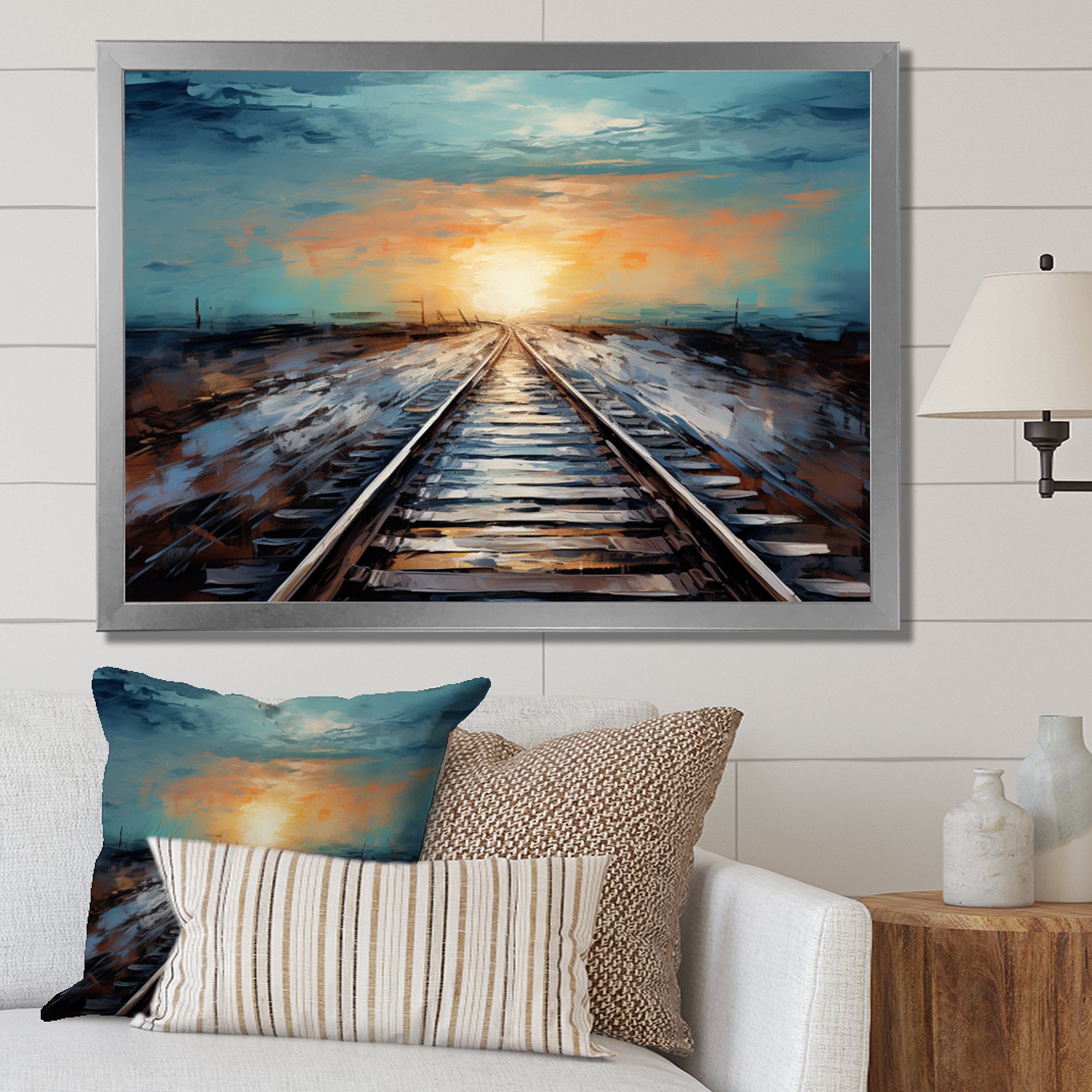 Peach Train Track Serene Railways - Train Canvas Wall Art