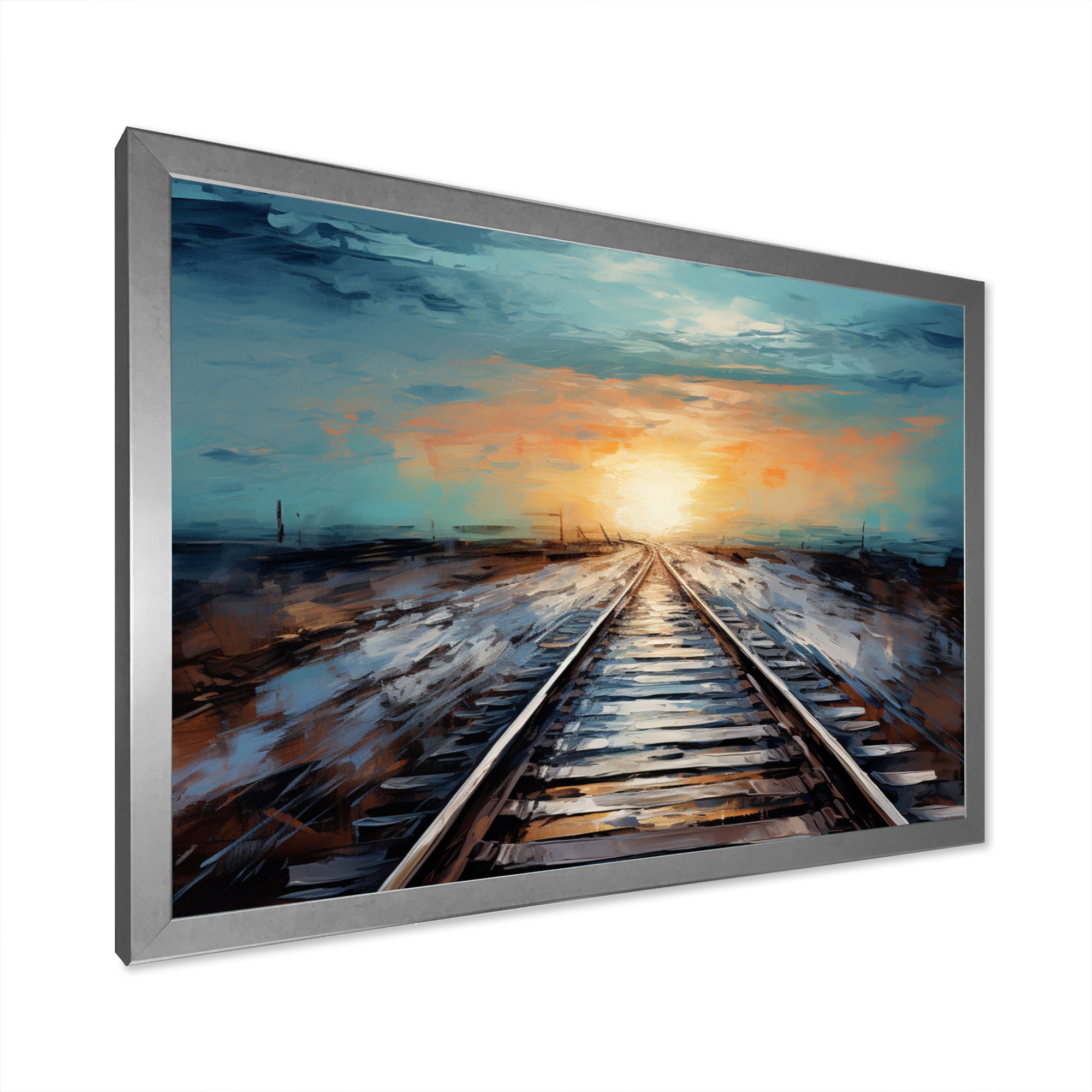 Peach Train Track Serene Railways - Train Canvas Wall Art