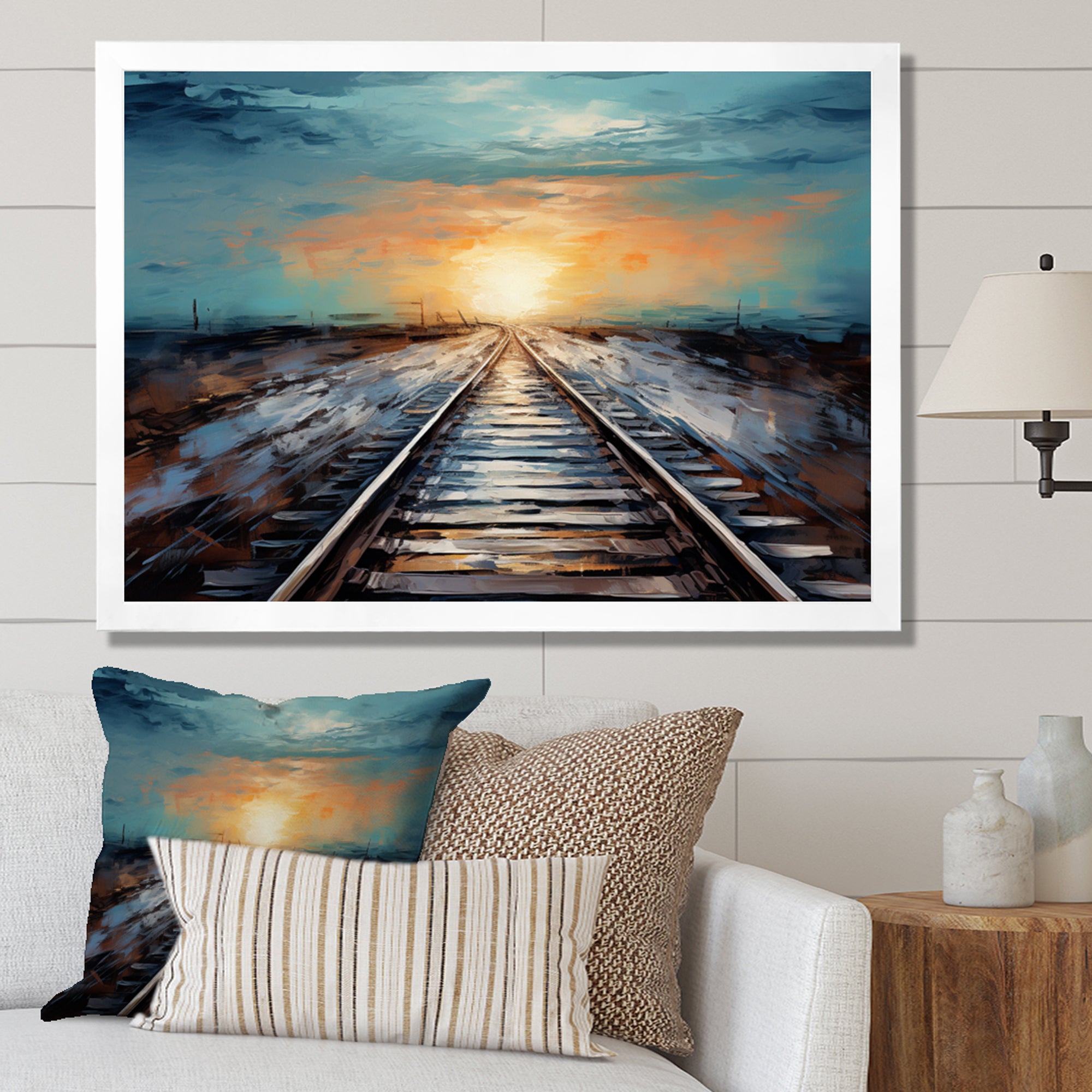 Peach Train Track Serene Railways - Train Canvas Wall Art