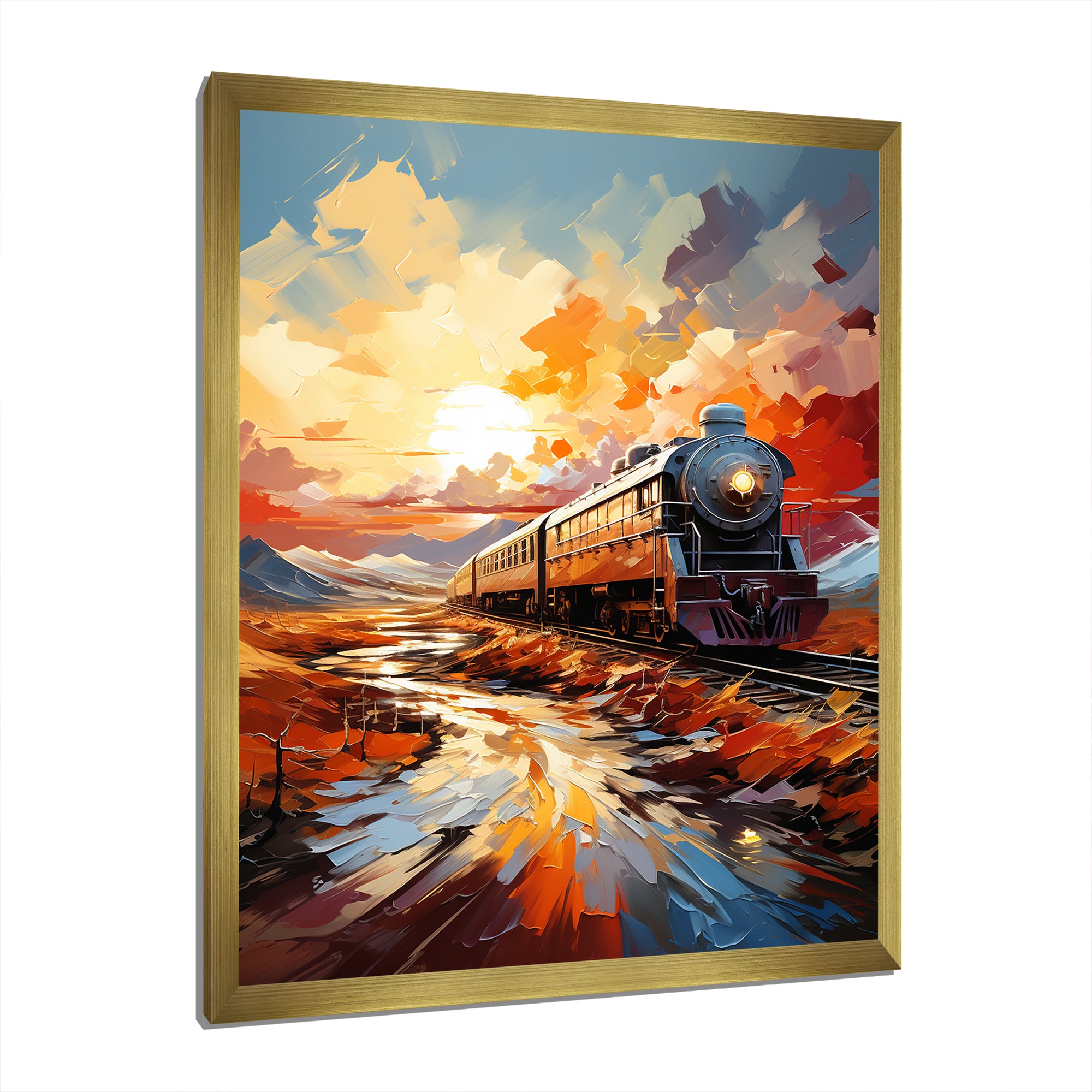Orange Train Sublime Landscapes - Train Canvas Wall Art