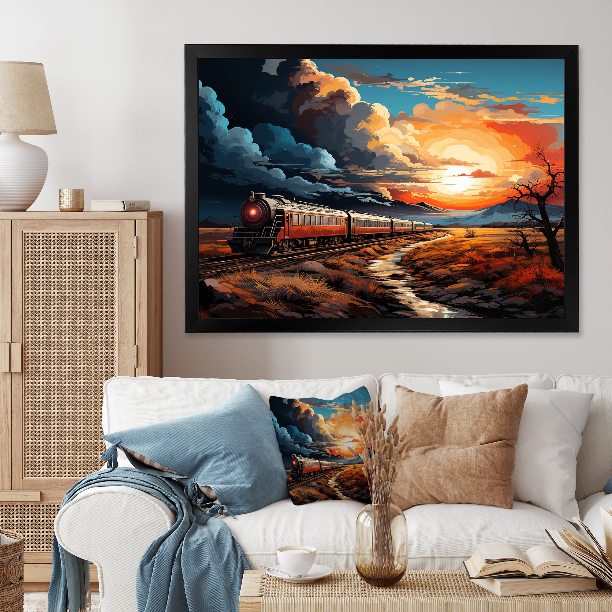 Train Sublime Sunset Landscapes - Train Canvas Wall Art