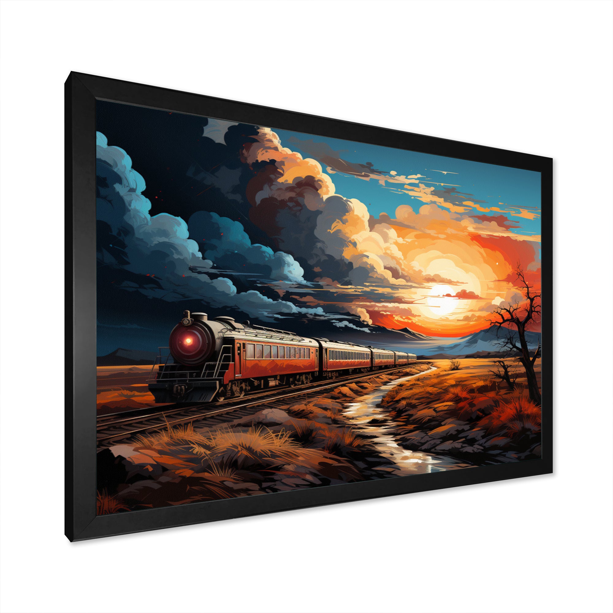 Train Sublime Sunset Landscapes - Train Canvas Wall Art