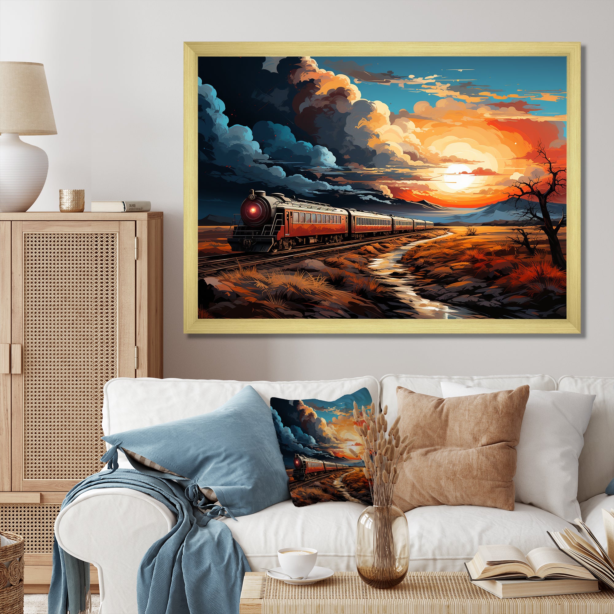 Train Sublime Sunset Landscapes - Train Canvas Wall Art