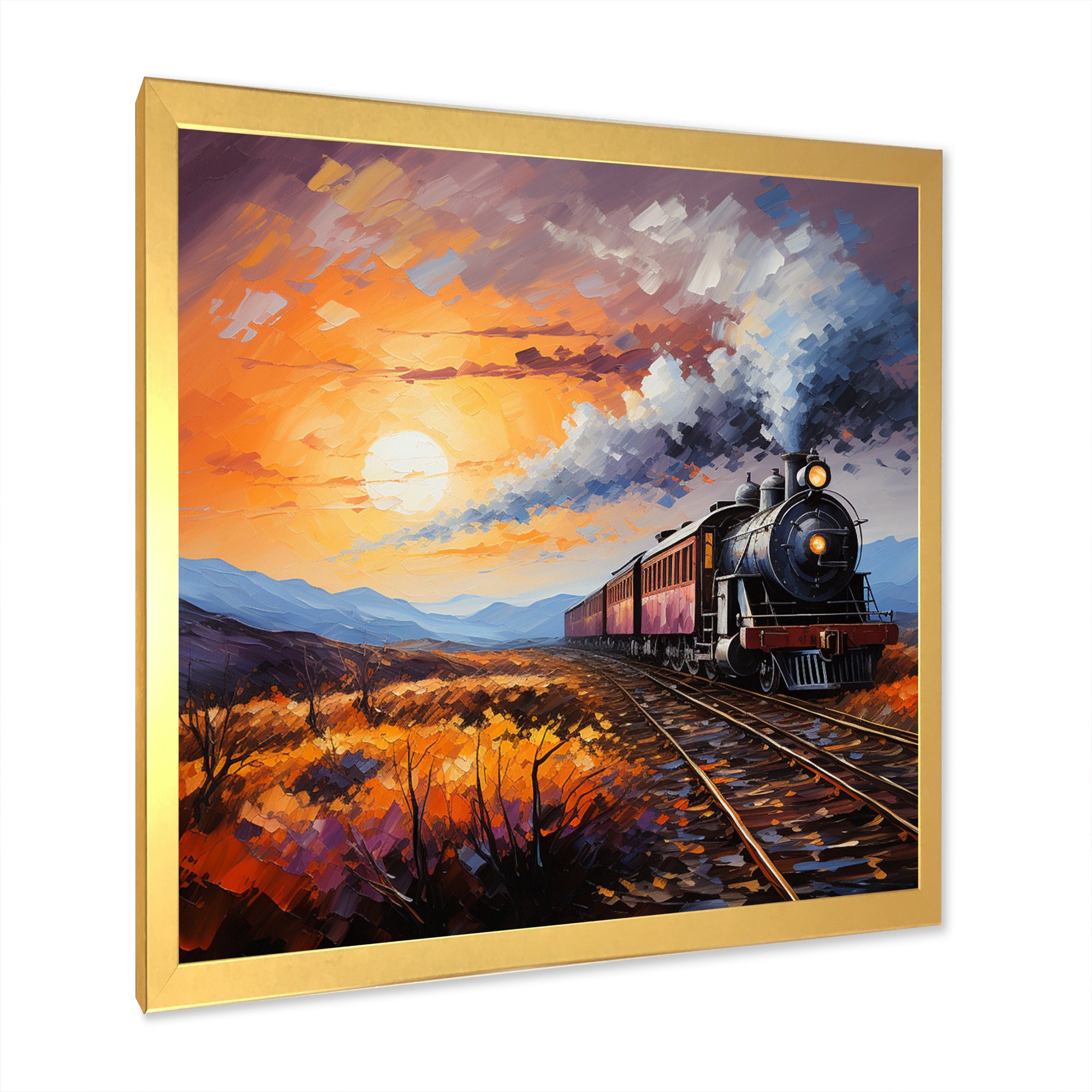 Abstract Train Sunset Express Pointillism I - Train Canvas Wall Art