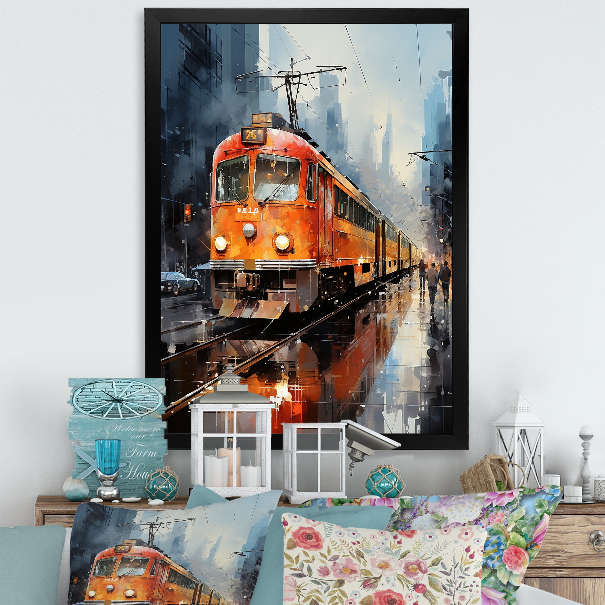 Orange Train Journey I - Train Canvas Wall Art