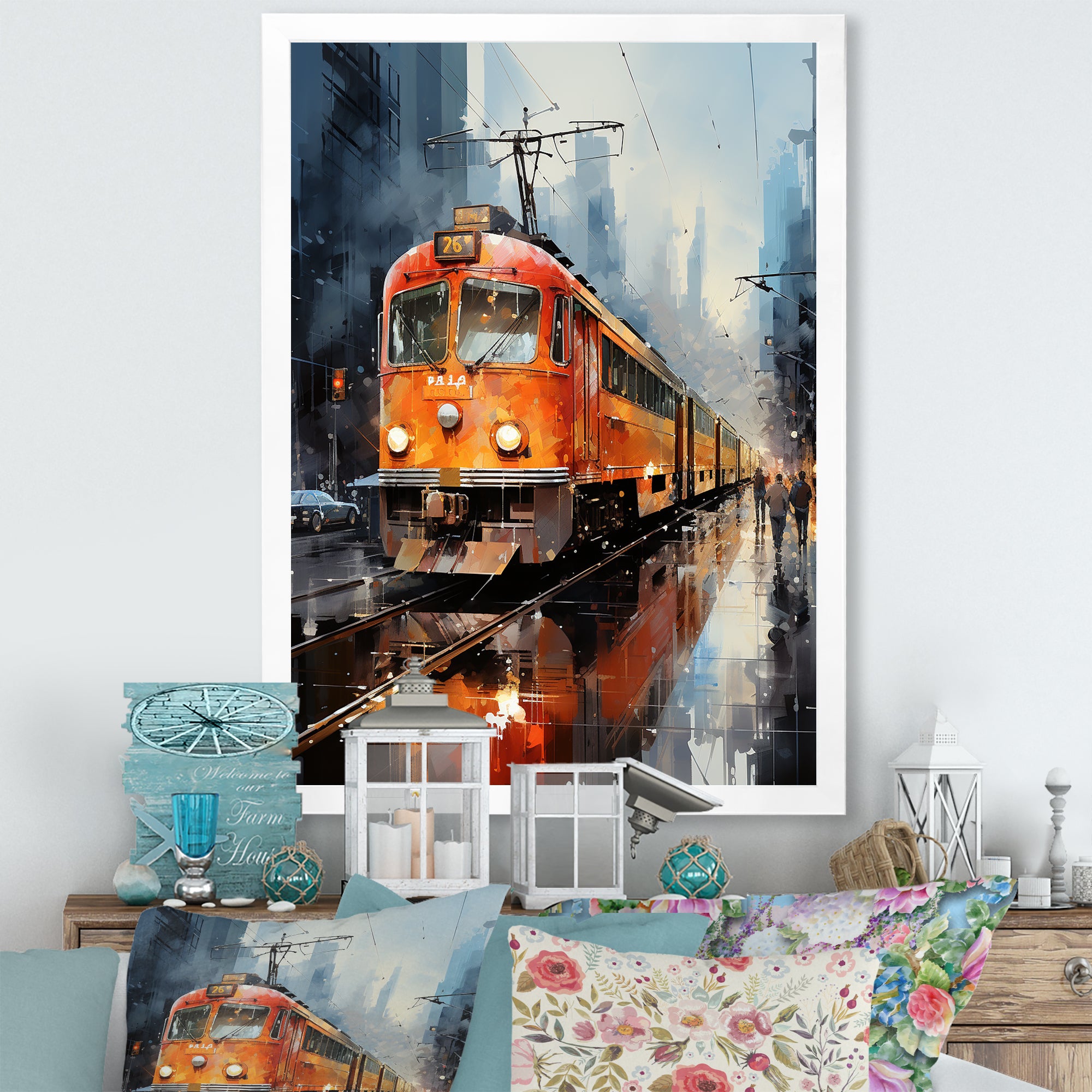 Orange Train Journey I - Train Canvas Wall Art
