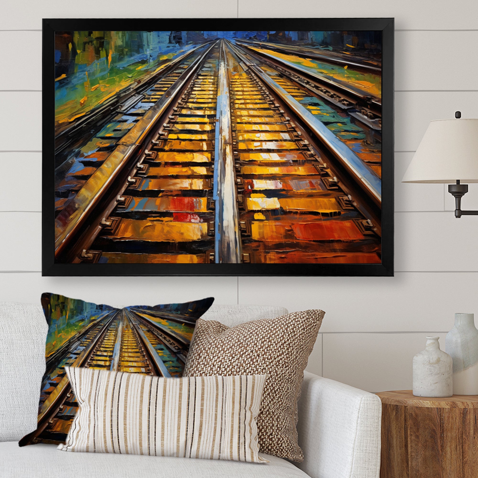 Orange Train Rails Track - Train Canvas Wall Art