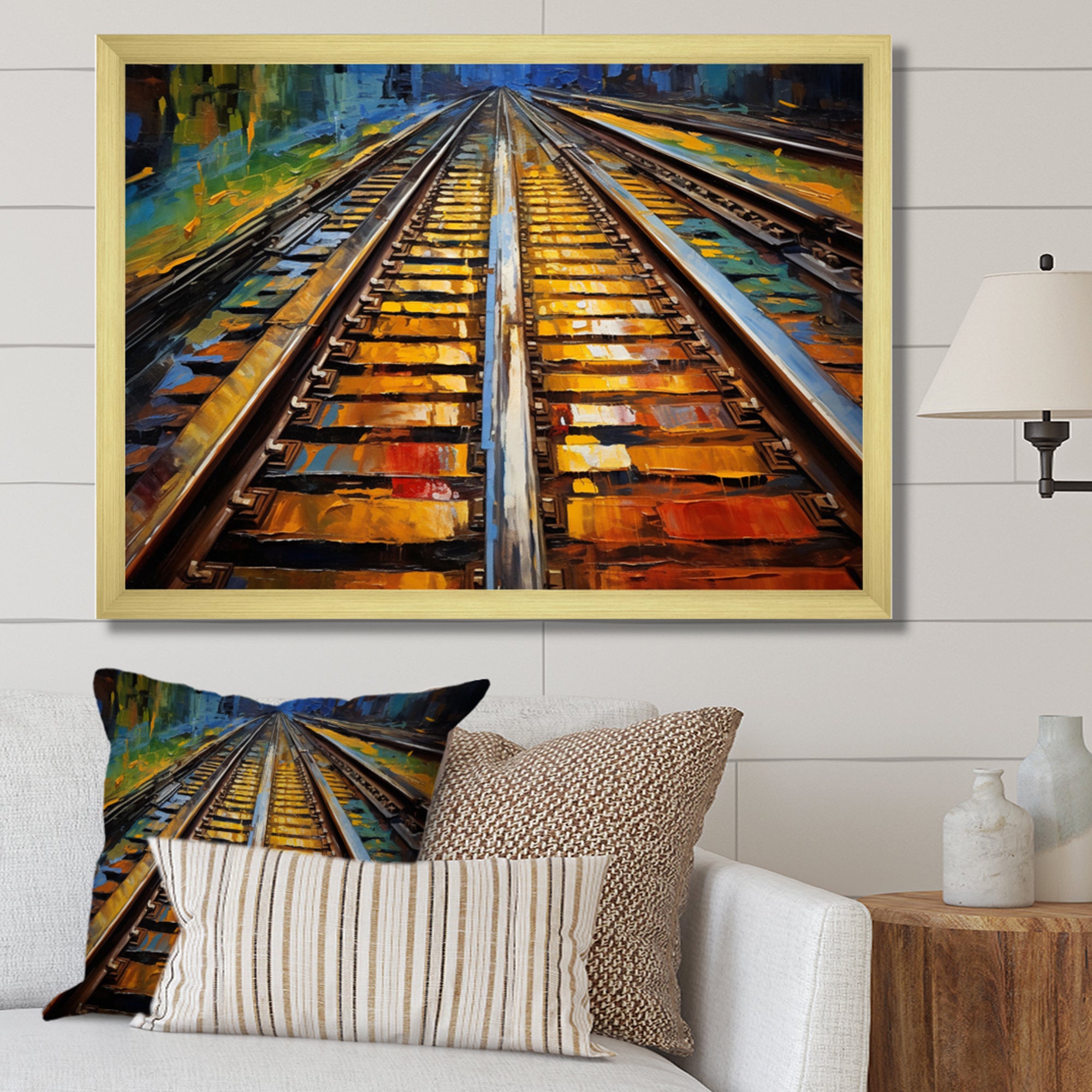 Orange Train Rails Track - Train Canvas Wall Art