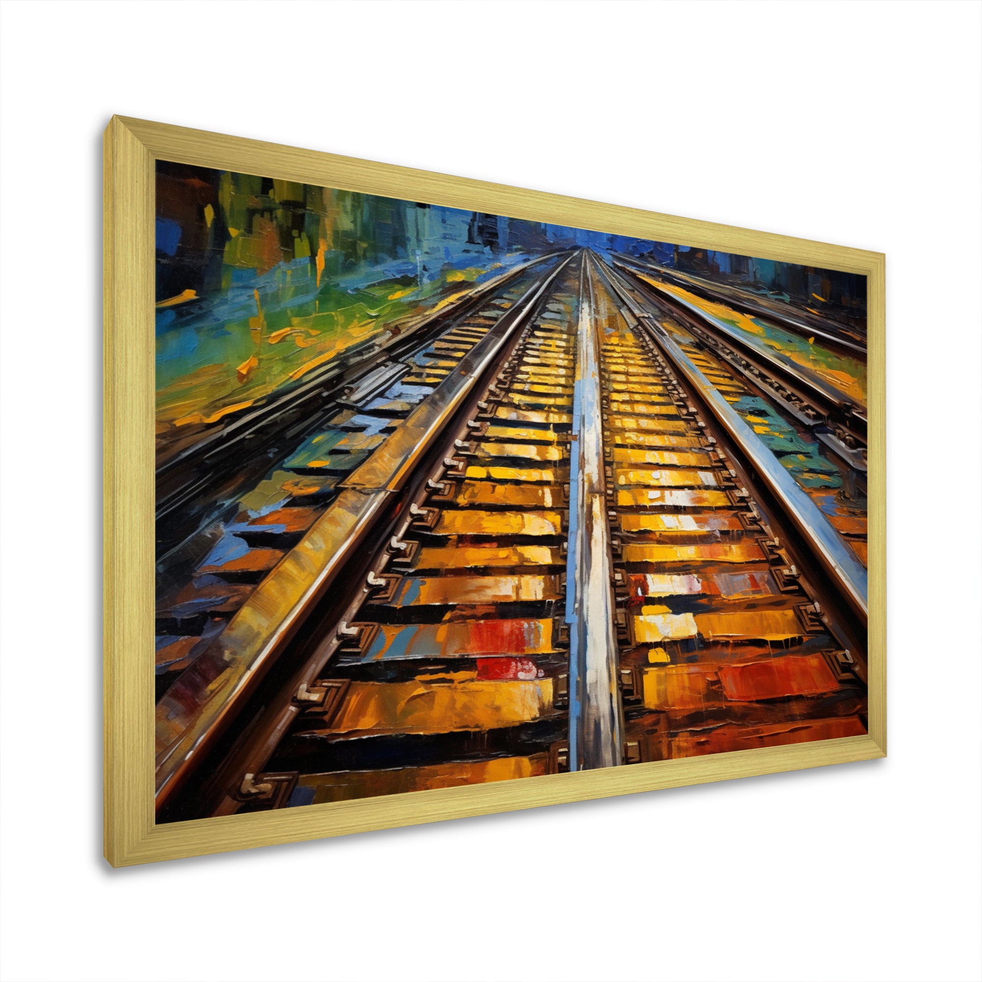 Orange Train Rails Track - Train Canvas Wall Art