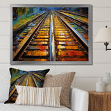 Orange Train Rails Track - Train Canvas Wall Art