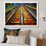 Orange Train Rails Track - Train Canvas Wall Art
