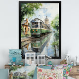 Tranquil Train Retreat Pointillism - Train Canvas Wall Art