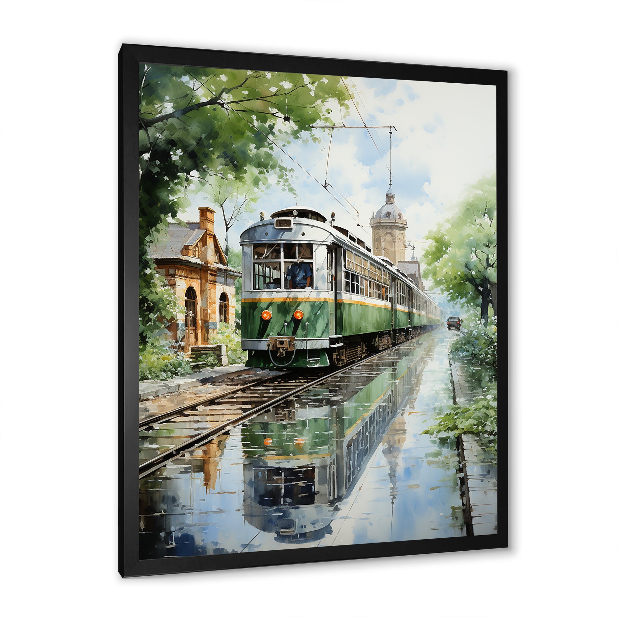 Tranquil Train Retreat Pointillism - Train Canvas Wall Art