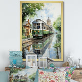 Tranquil Train Retreat Pointillism - Train Canvas Wall Art