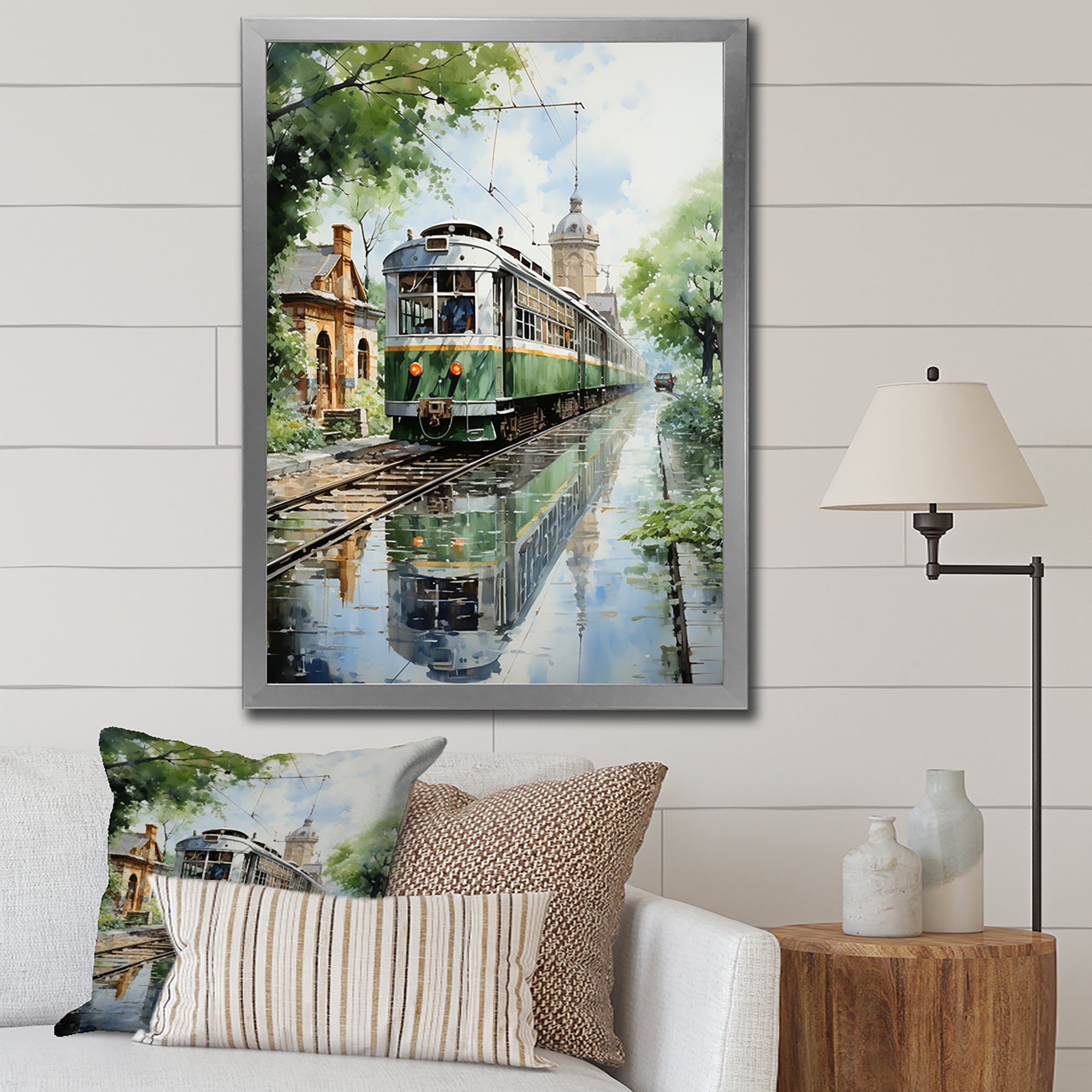 Tranquil Train Retreat Pointillism - Train Canvas Wall Art