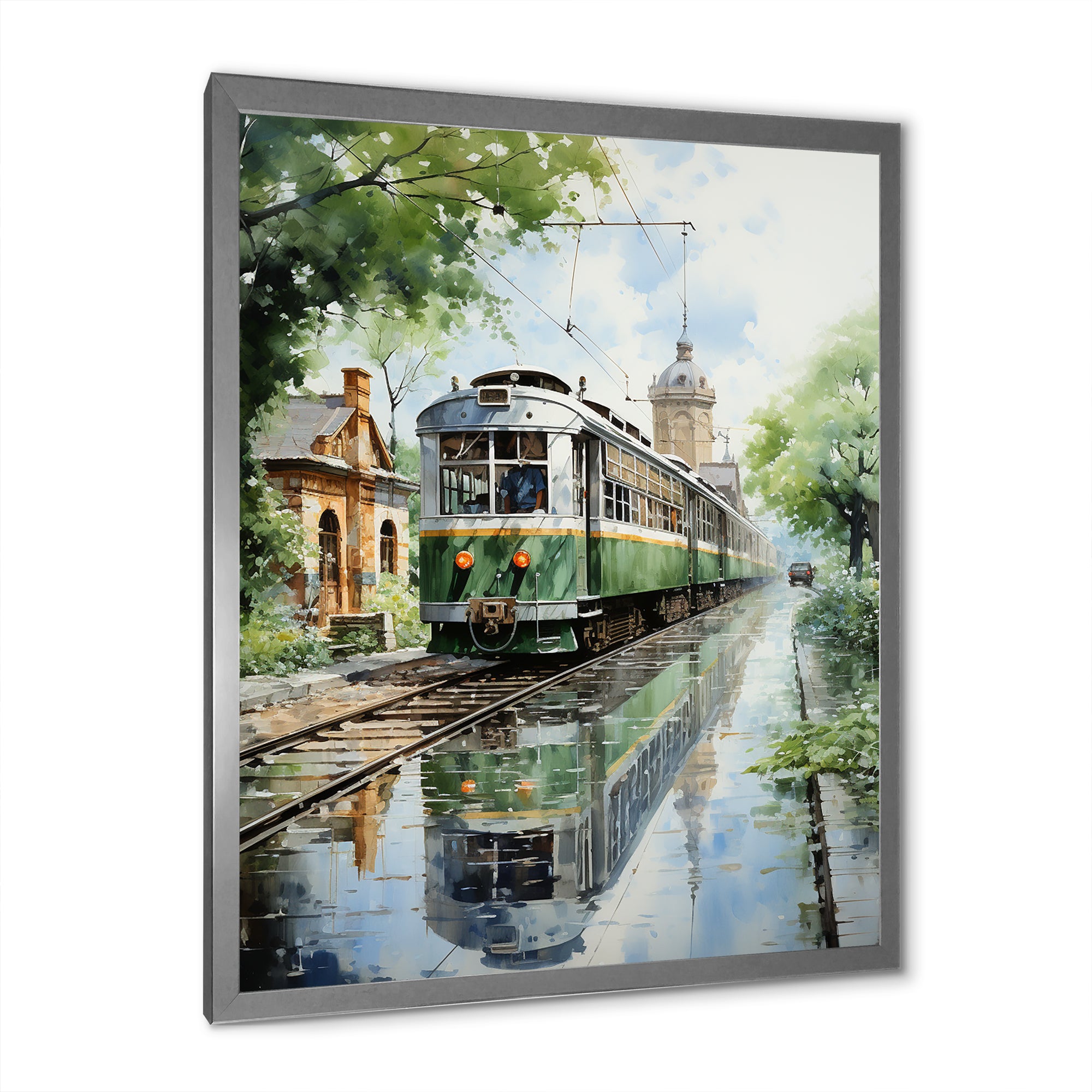 Tranquil Train Retreat Pointillism - Train Canvas Wall Art