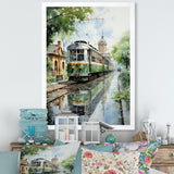 Tranquil Train Retreat Pointillism - Train Canvas Wall Art