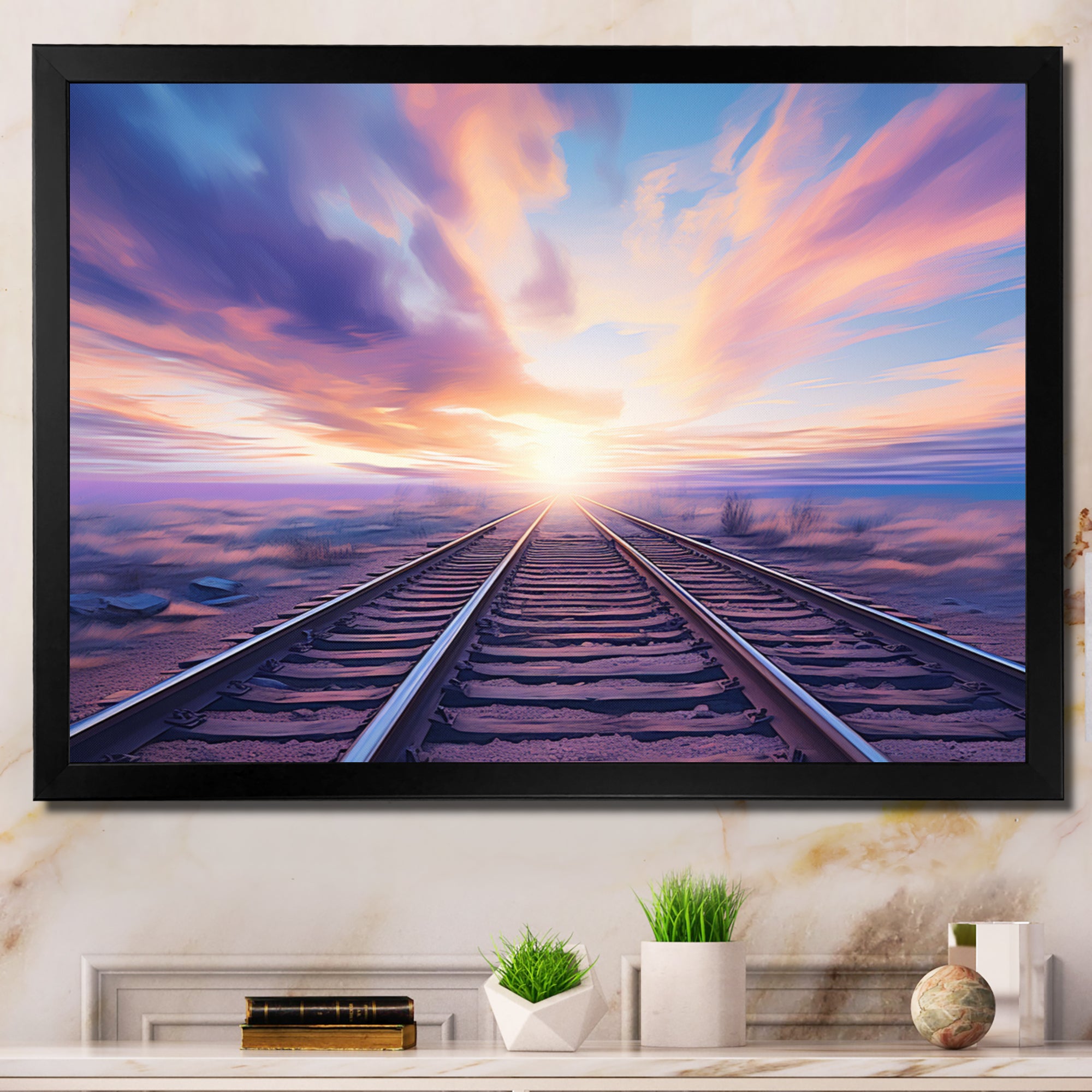 Purple Train Transcendent Tracks - Train Canvas Wall Art