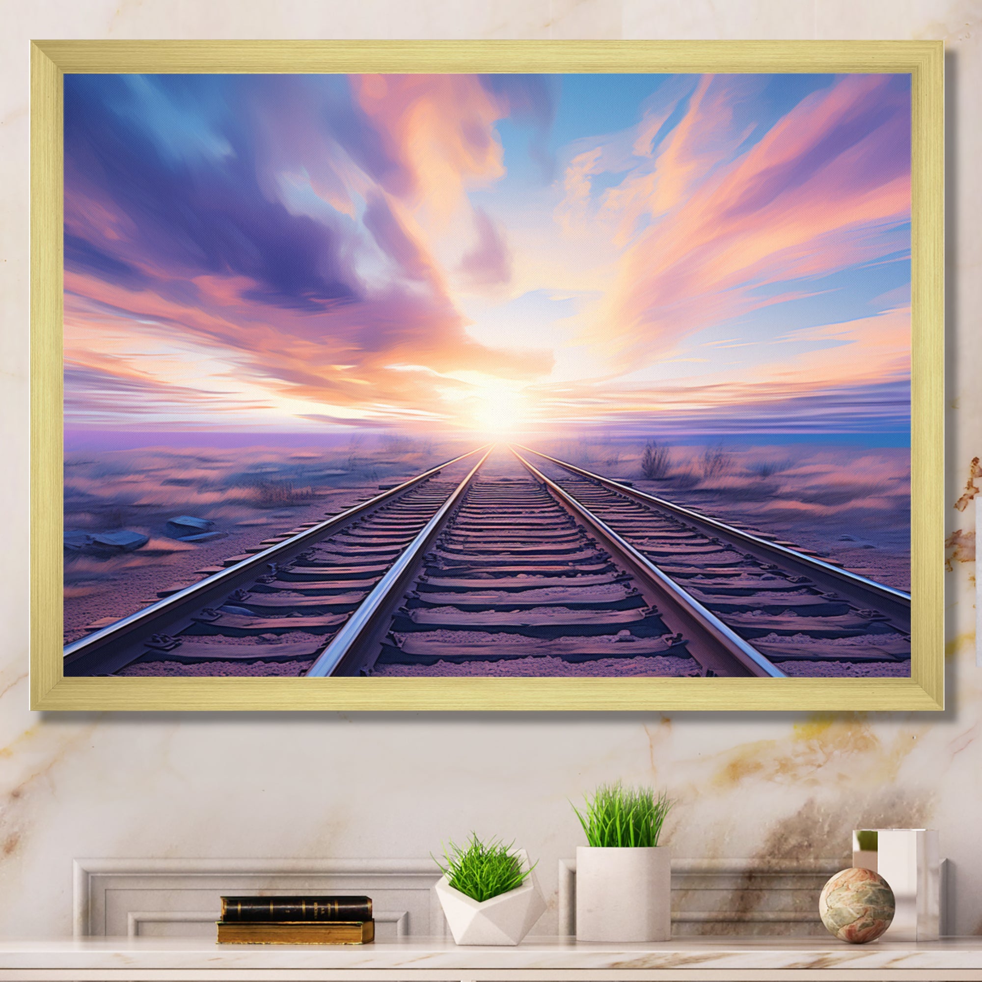 Purple Train Transcendent Tracks - Train Canvas Wall Art