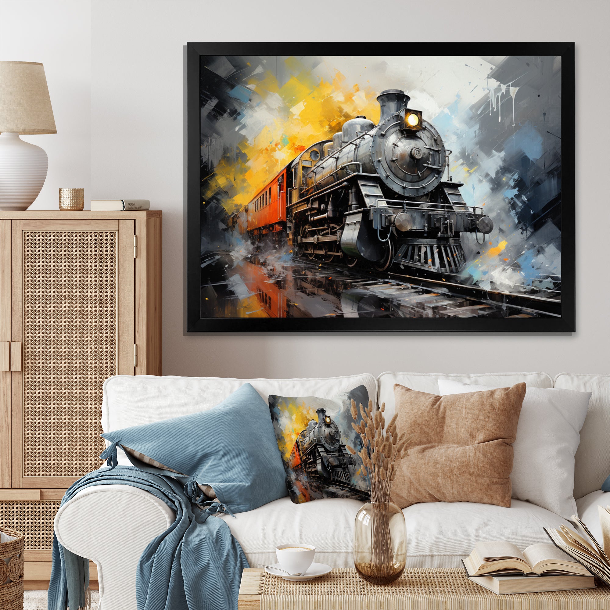 Yellow Grey Train Translucent Rhythms - Train Canvas Wall Art