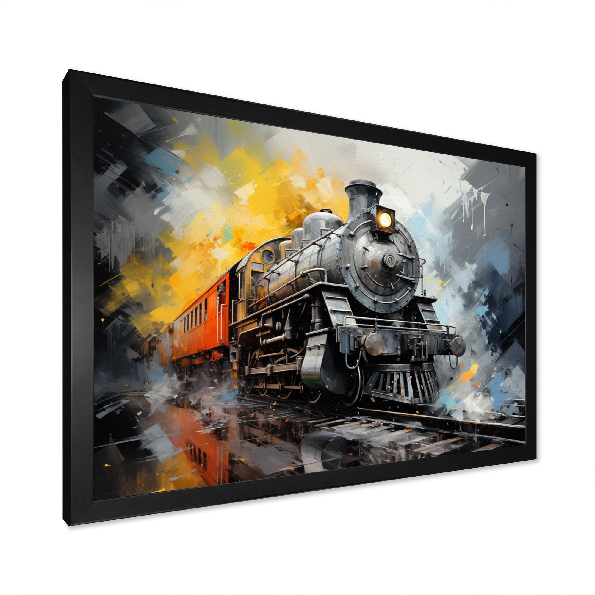 Yellow Grey Train Translucent Rhythms - Train Canvas Wall Art