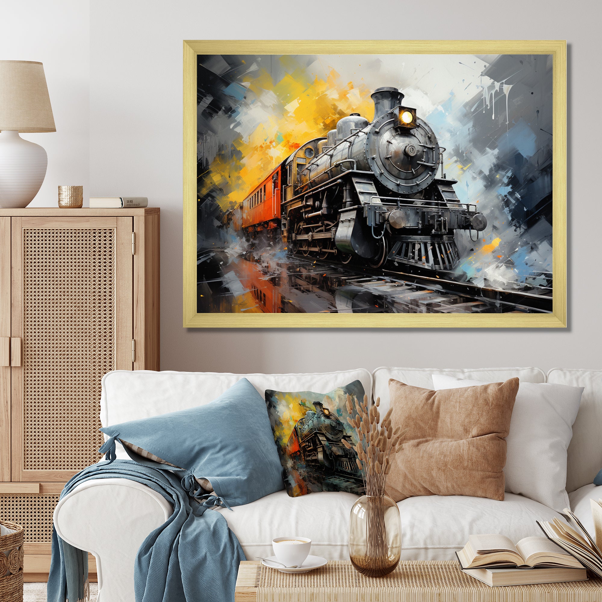 Yellow Grey Train Translucent Rhythms - Train Canvas Wall Art