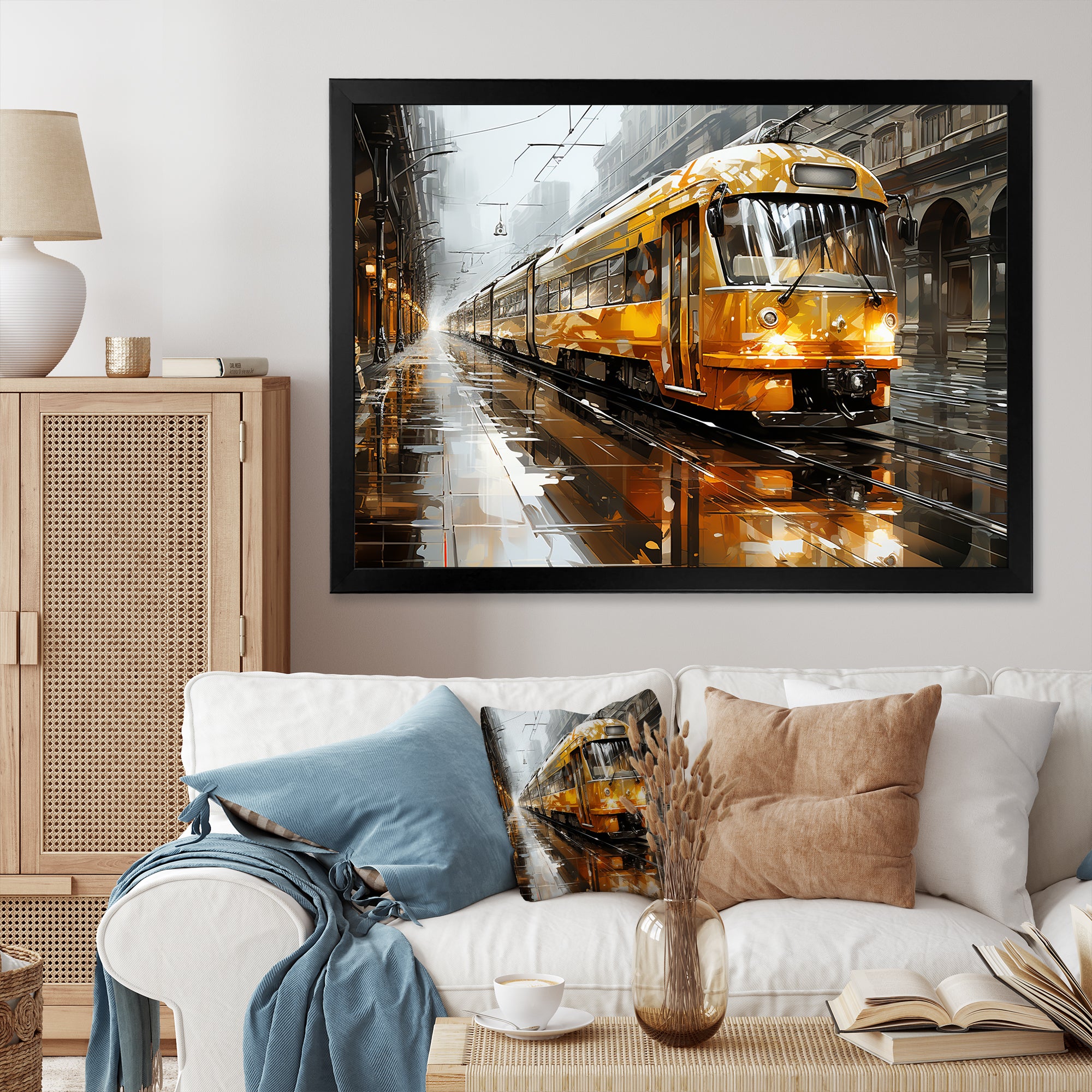 Yellow Train Translucent Rhythms I - Train Canvas Wall Art