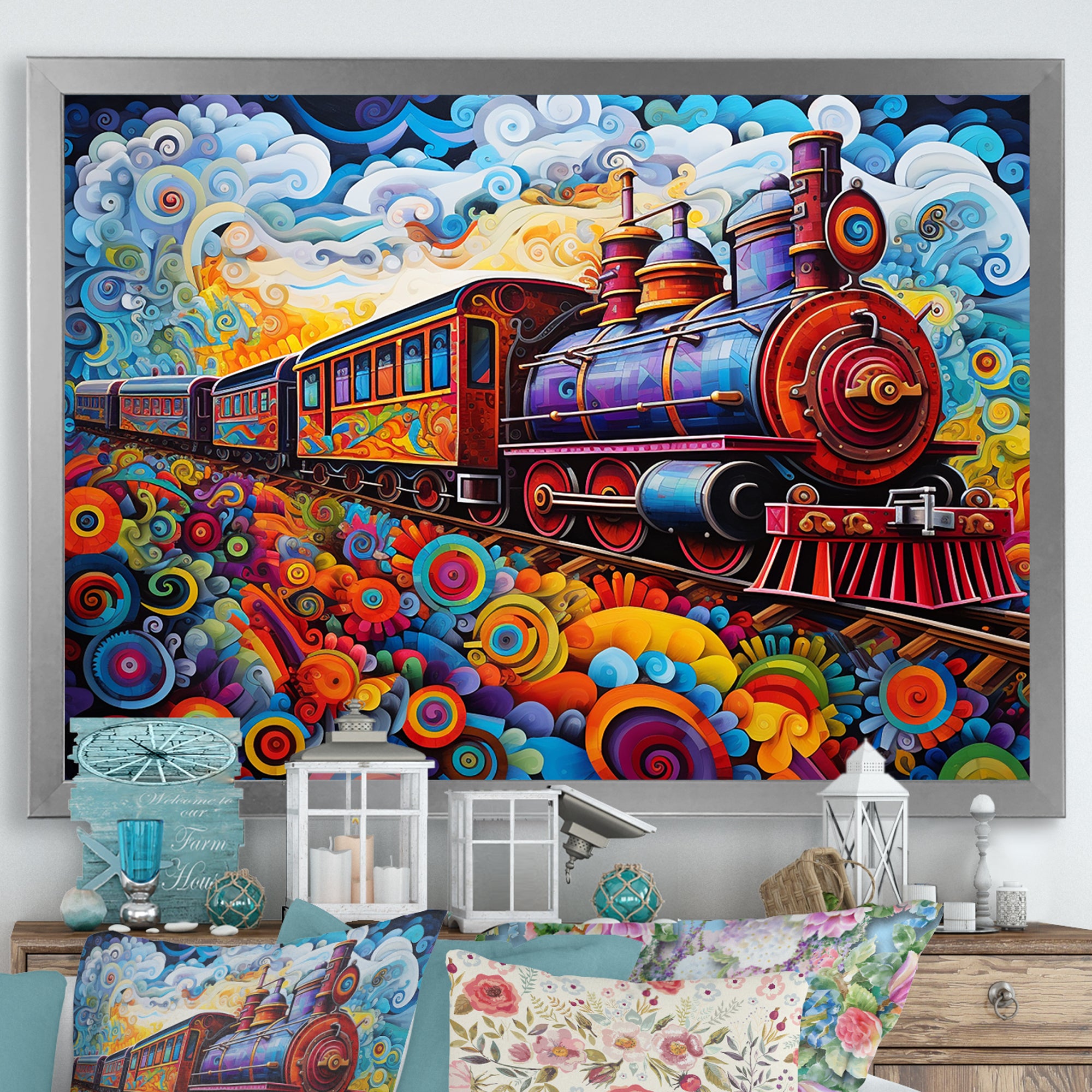 Abstract Train Whimsical Journey I - Train Canvas Wall Art
