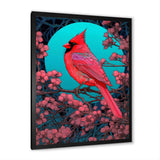 Red Cardinal Bird Under Full Moon - Bird Framed Canvas Art