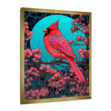 Red Cardinal Bird Under Full Moon - Bird Framed Canvas Art