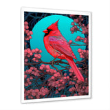 Red Cardinal Bird Under Full Moon - Bird Framed Canvas Art