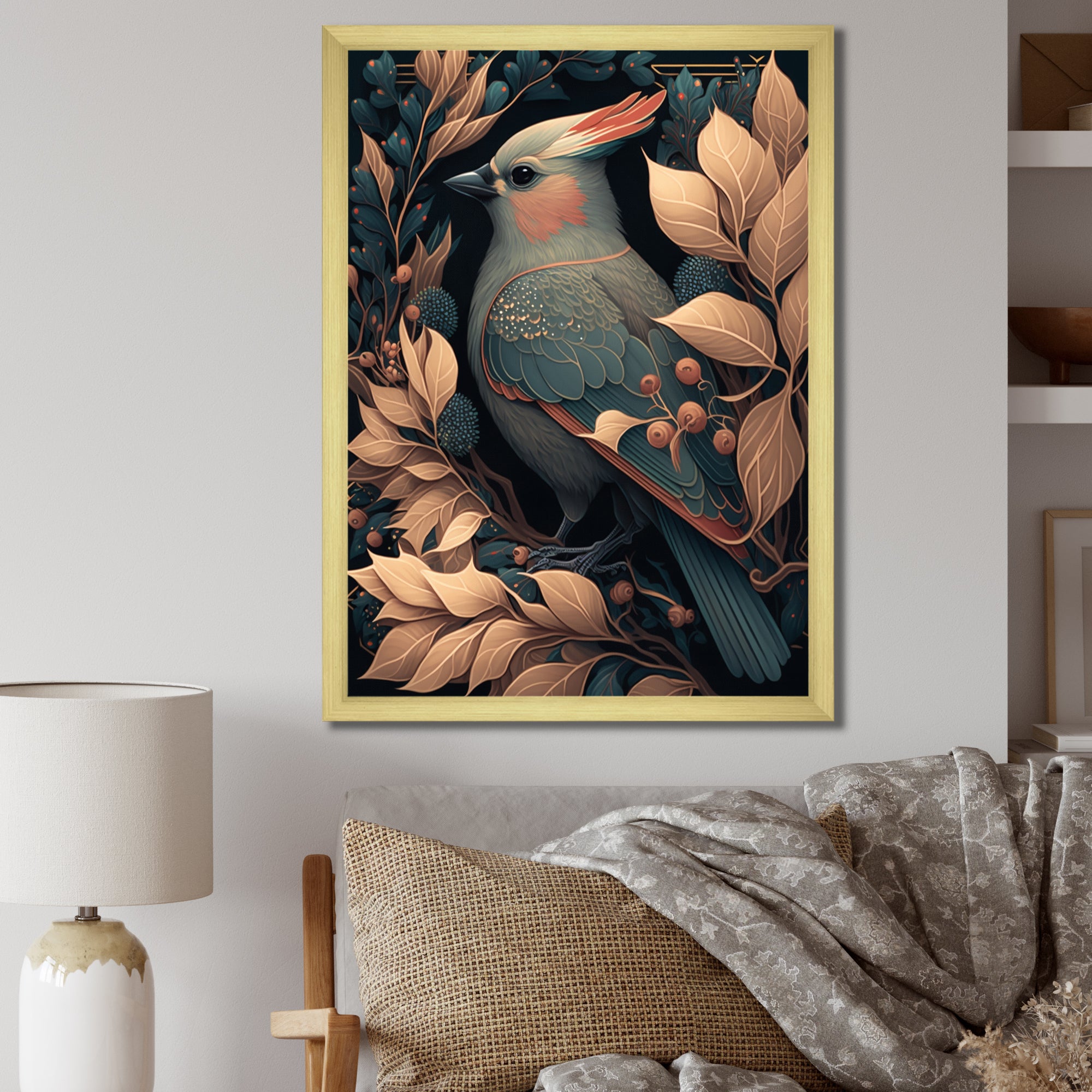 Cardinal Bird In Faded Retro Tones - Bird Home Decor Art