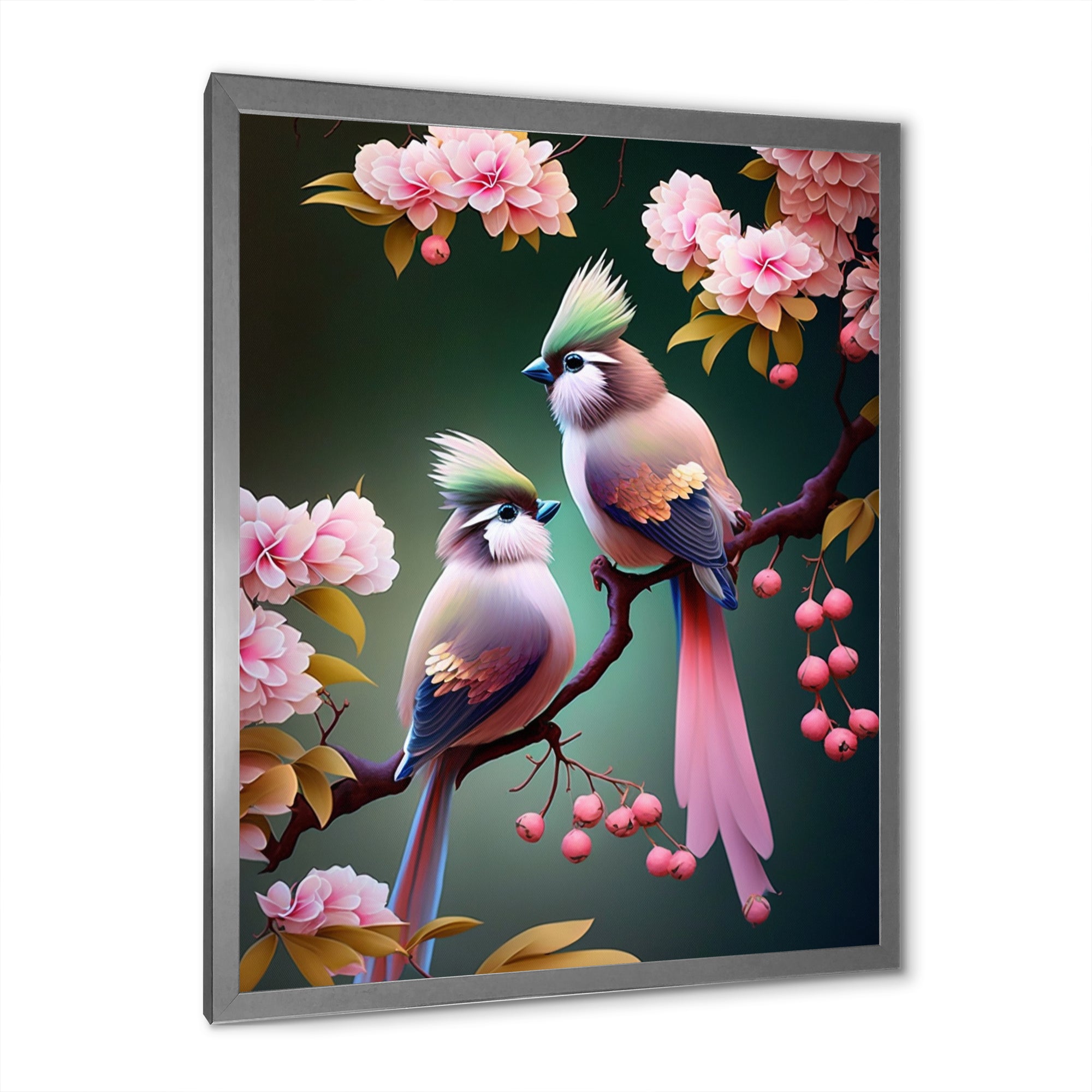 Pink Cardinal Birds On A Branch - Bird Bedroom Wall Art